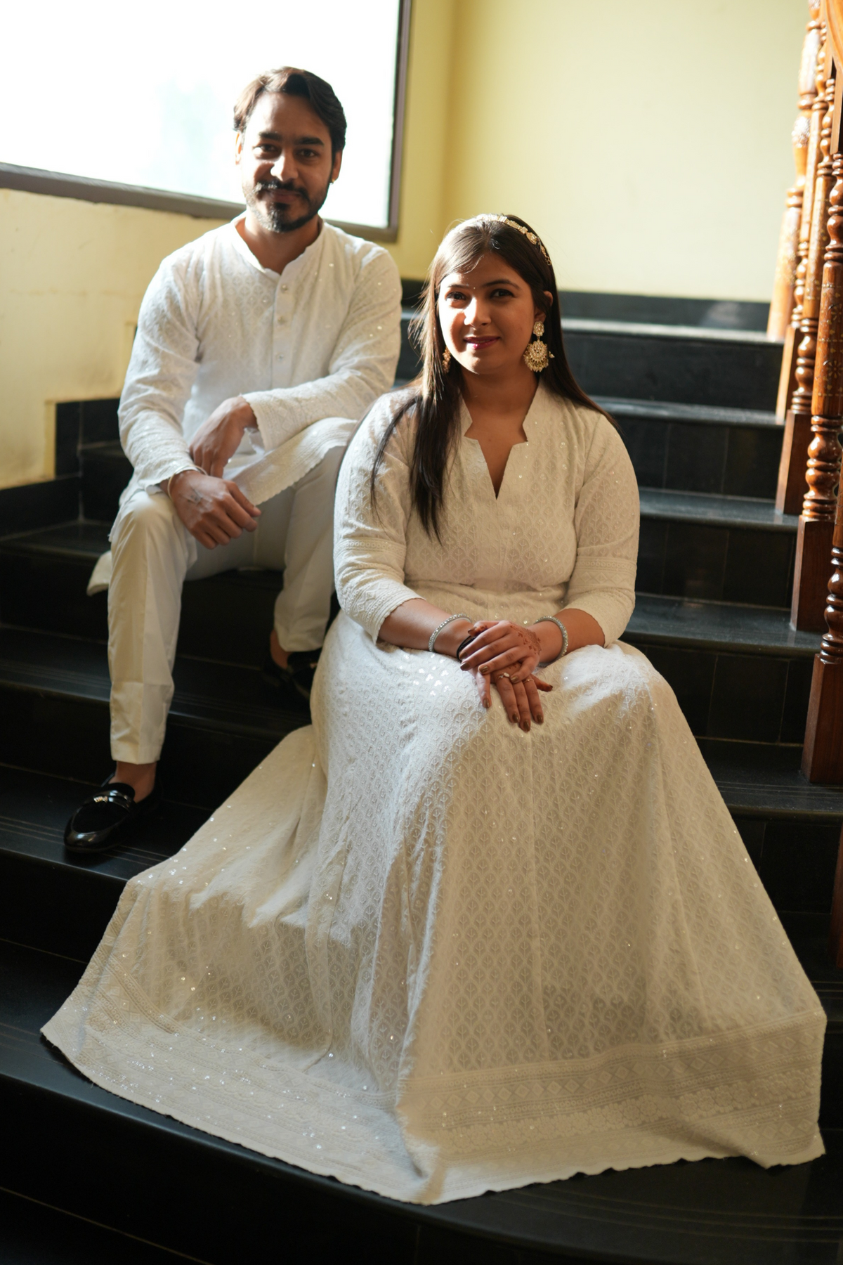 Radiant White Sequined Couple Dress