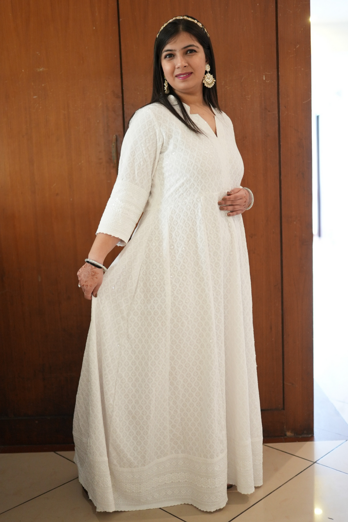 Radiant White Sequined Couple Dress