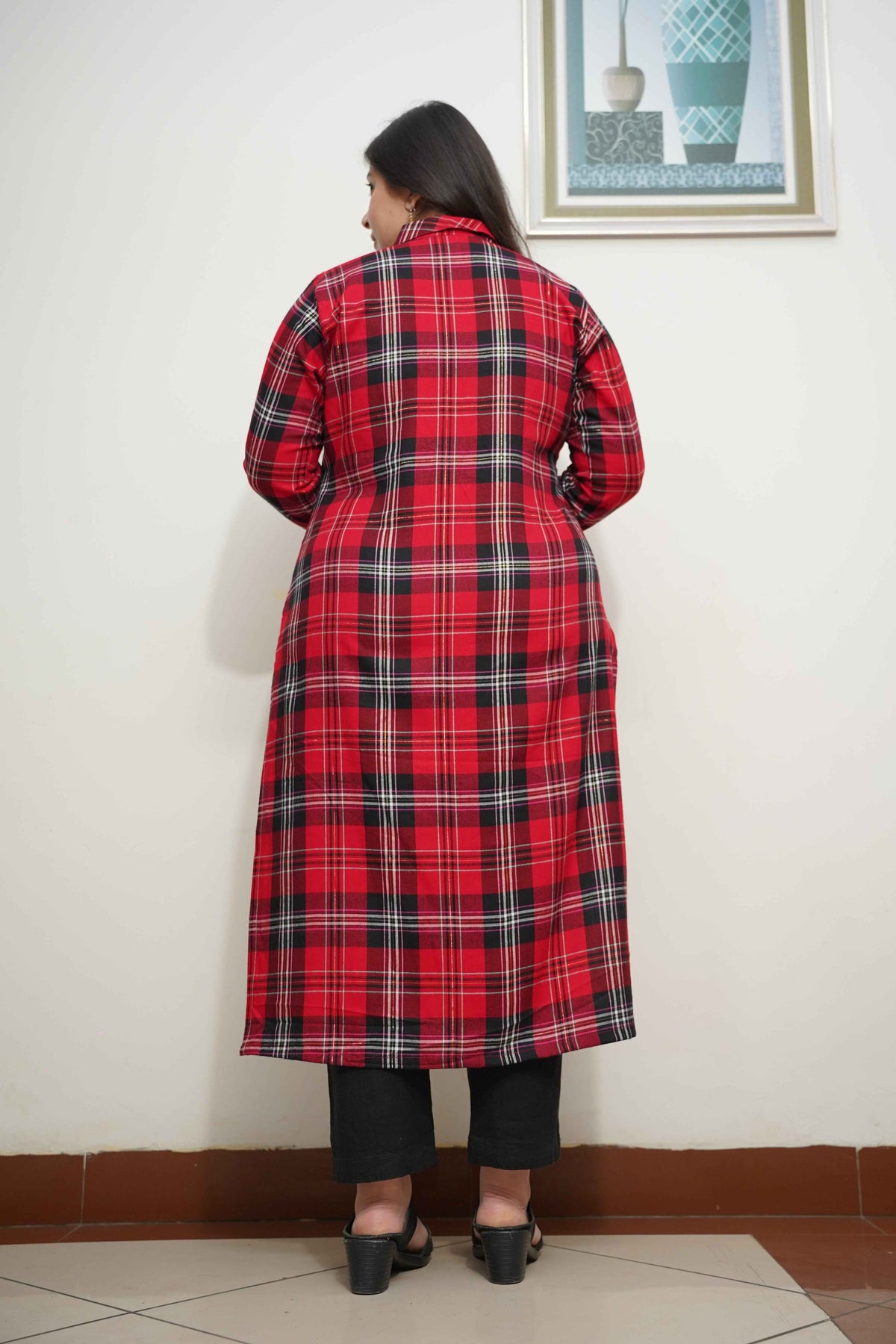Fiery Red Checked Kurta