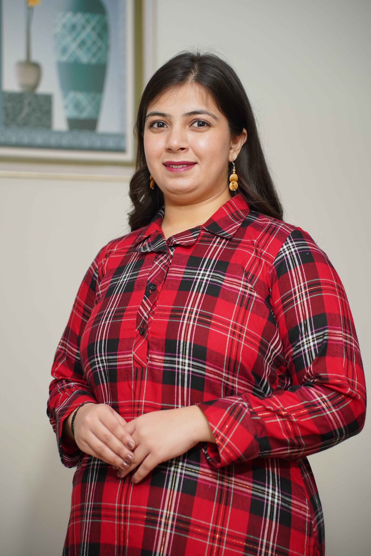 Fiery Red Checked Kurta