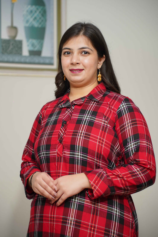 Fiery Red Checked Kurta