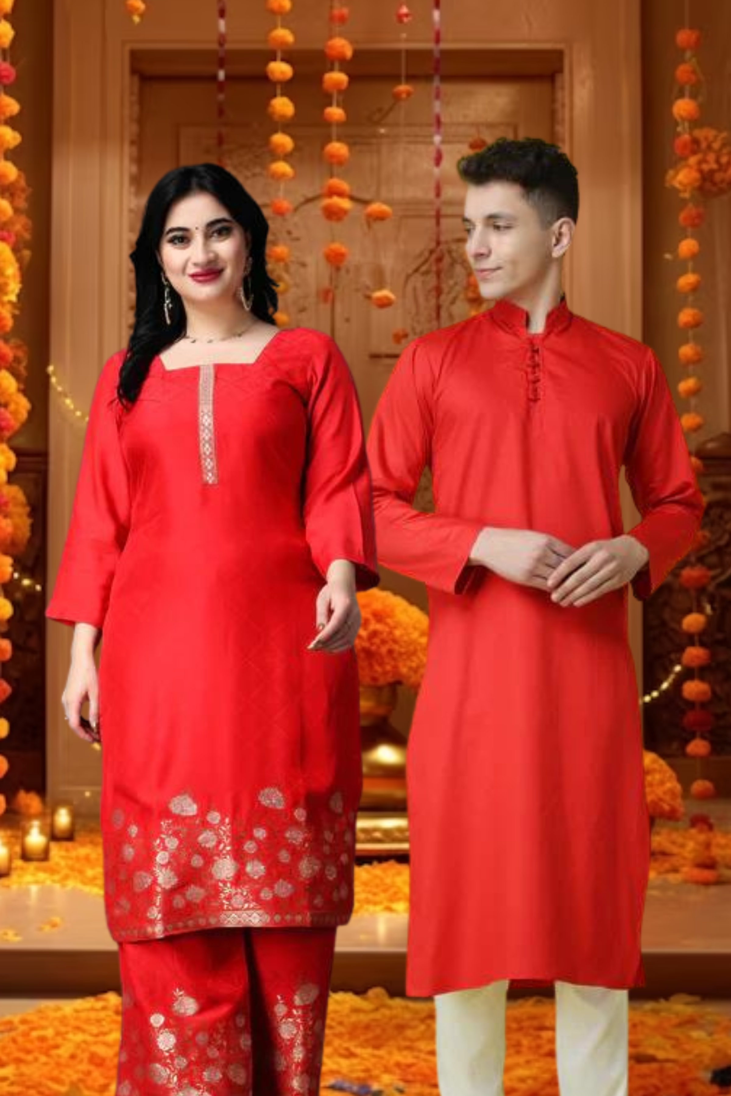 Silk Saree and Kurta Set: Exquisite Couple Dress - Archittam Fashion