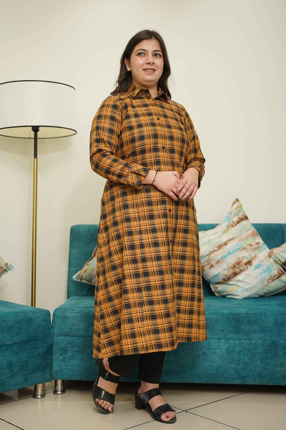 Rust Checked Woollen Kurta