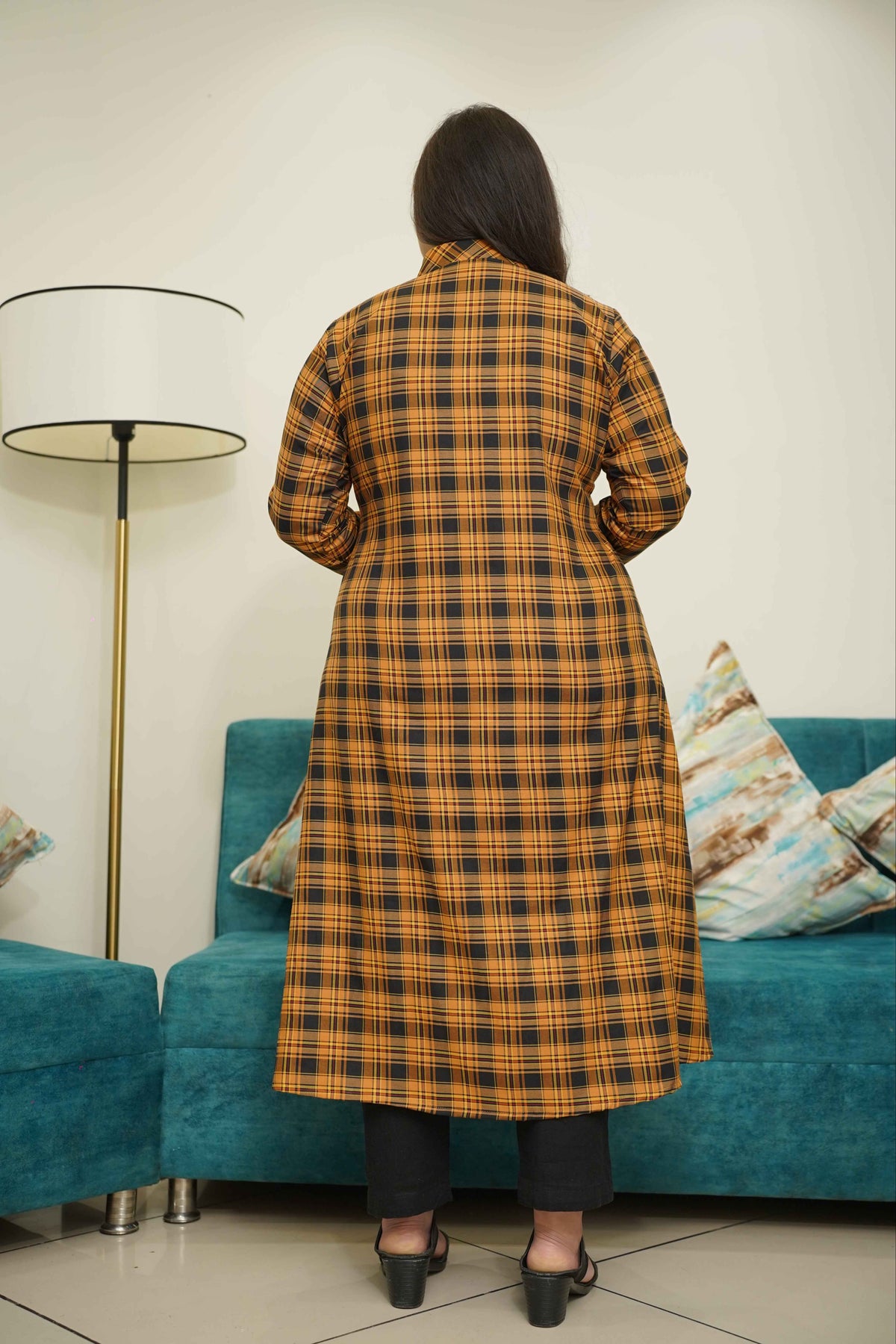 Rust Checked Woollen Kurta