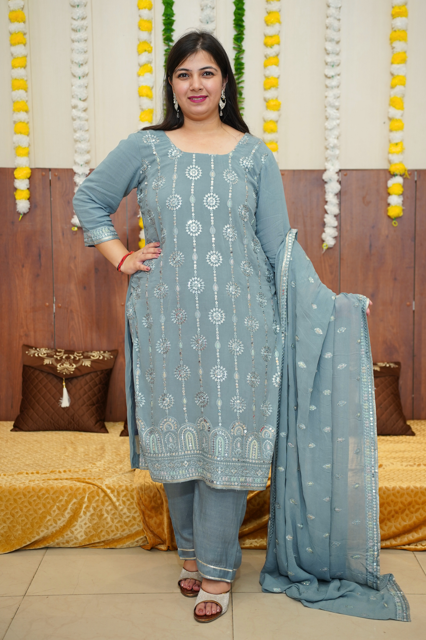 Gleamy Grey Mirrored Suit Set