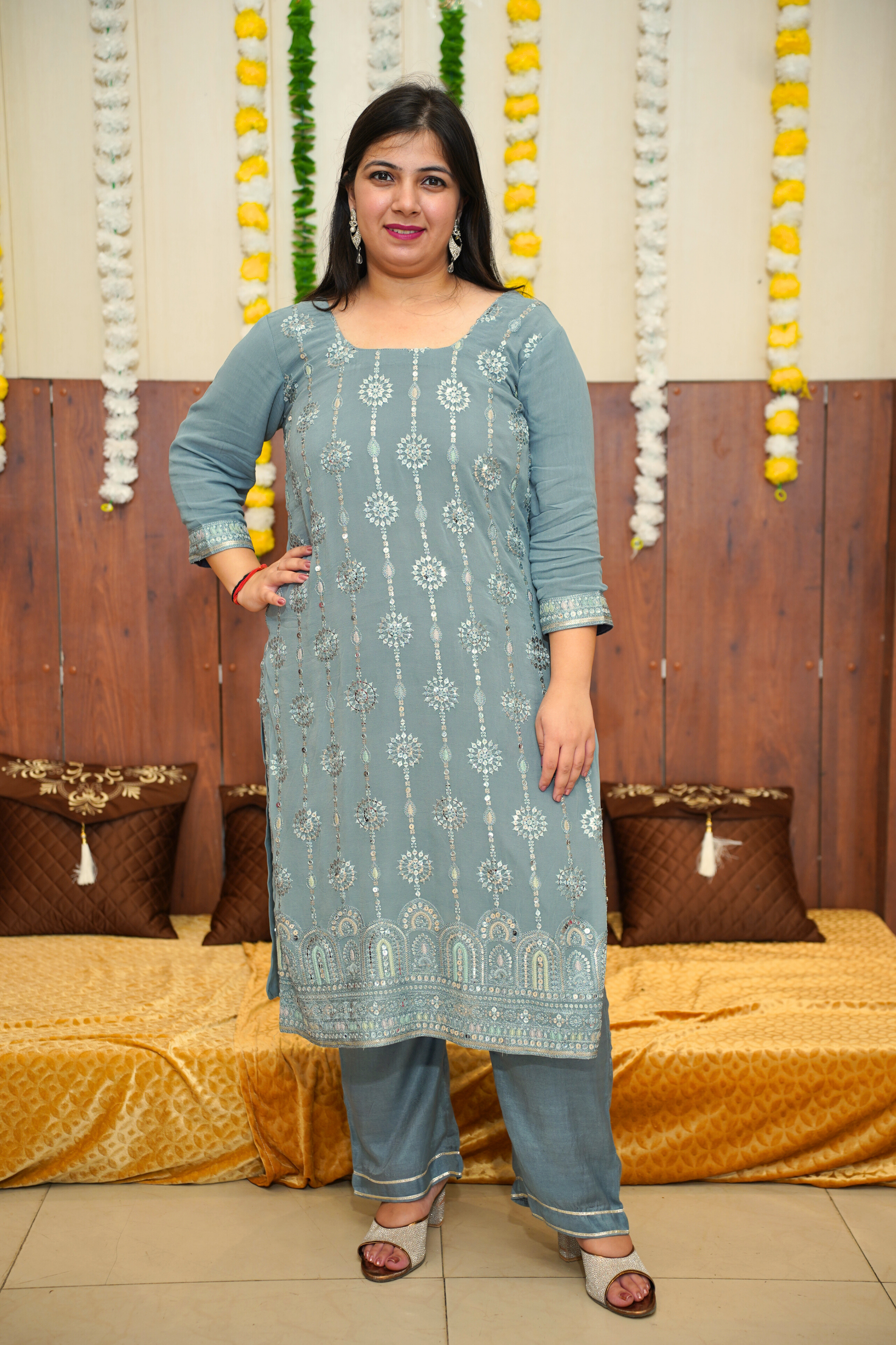 Gleamy Grey Mirrored Suit Set