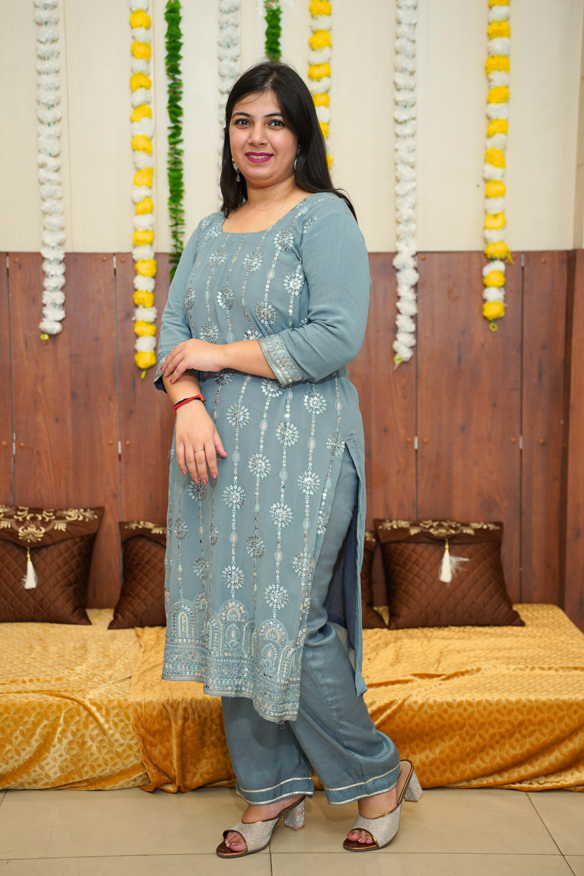 Gleamy Grey Mirrored Suit Set