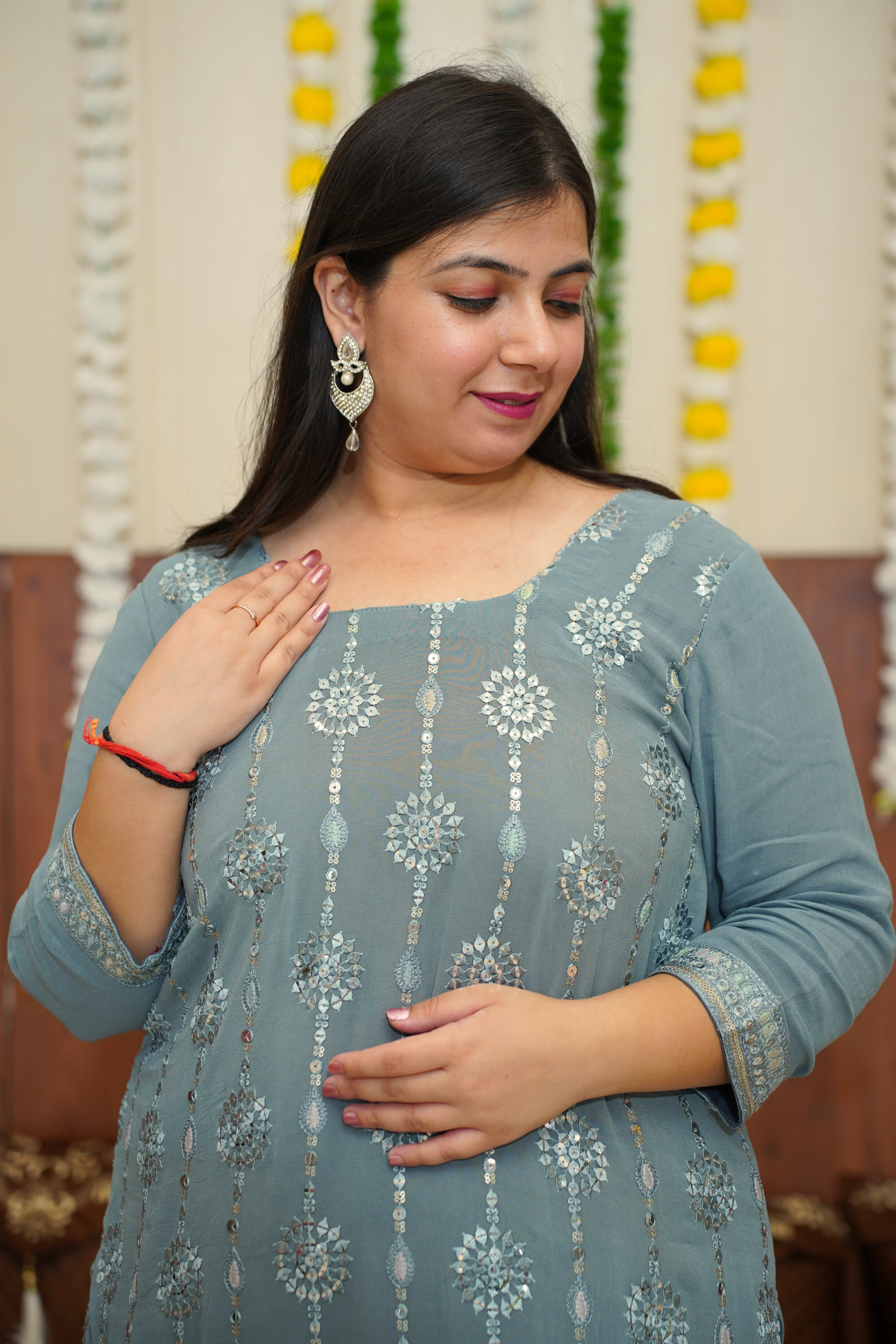 Gleamy Grey Mirrored Suit Set