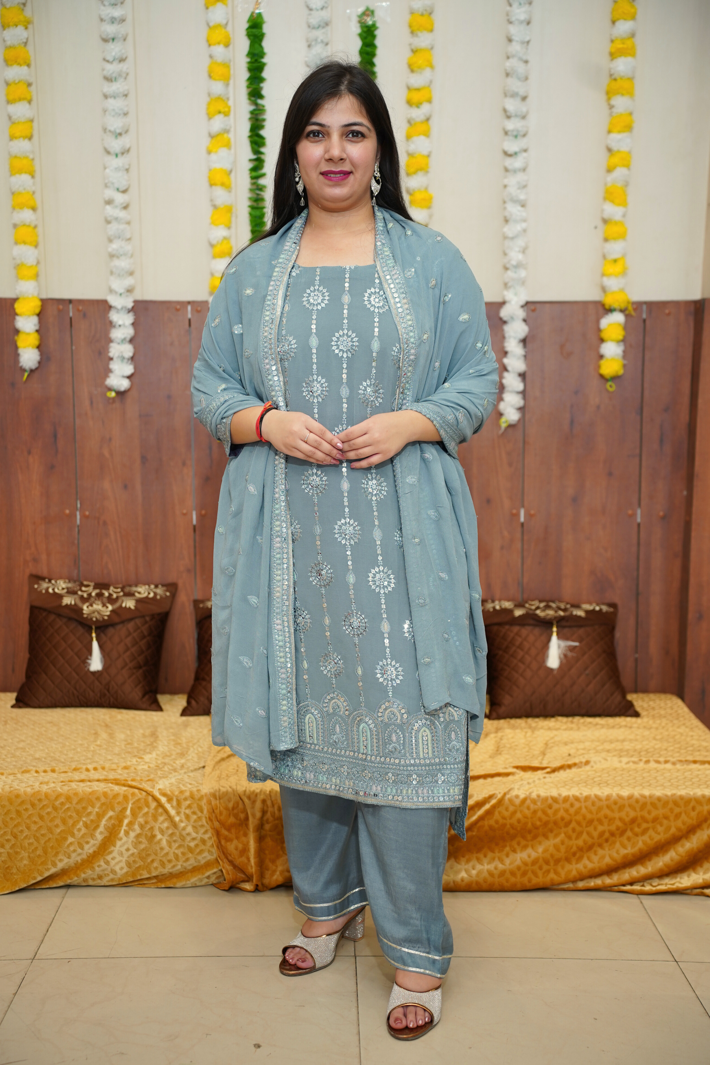 Gleamy Grey Mirrored Suit Set