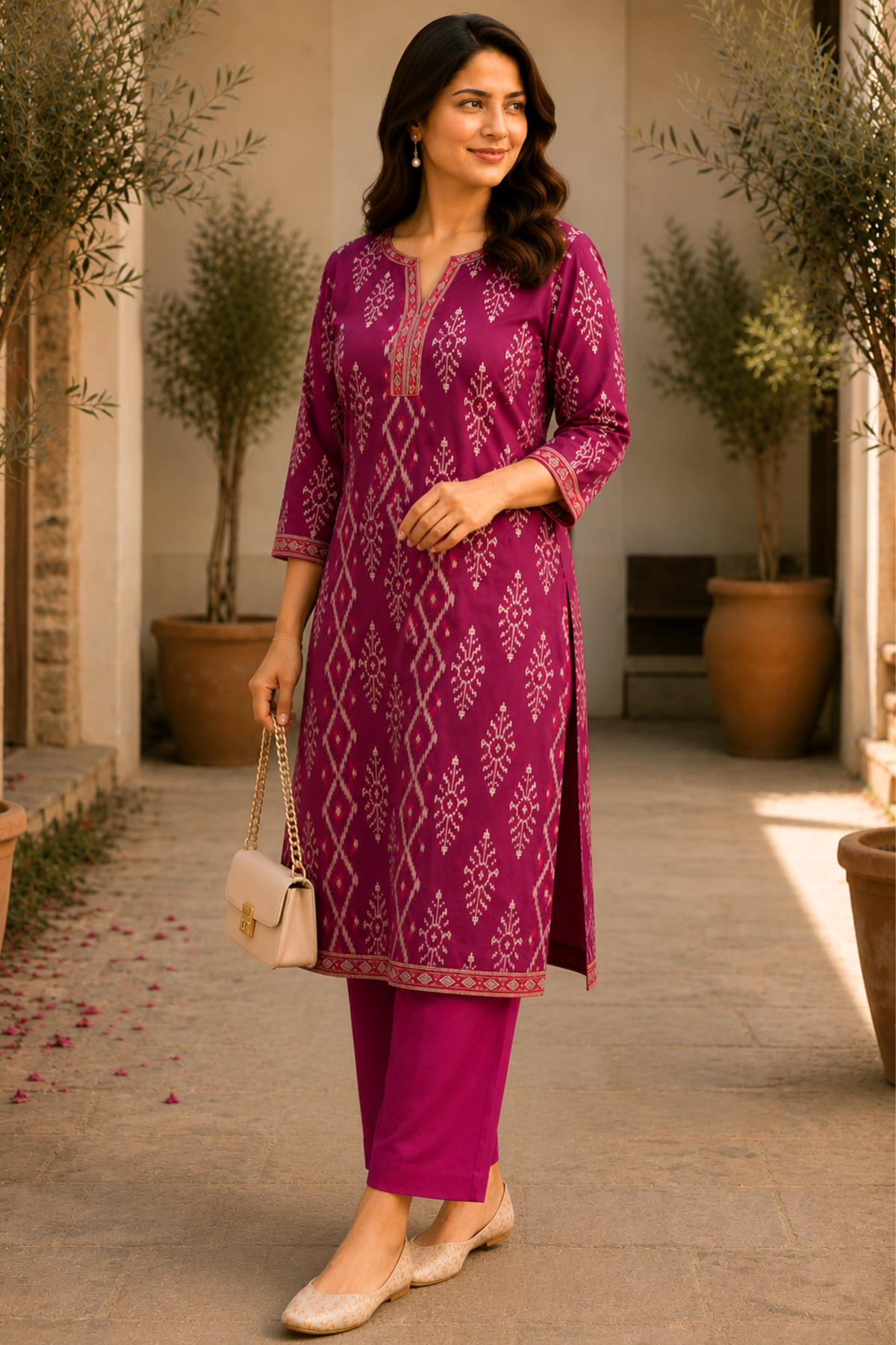 Plum Essence Cotton Kali Kurta