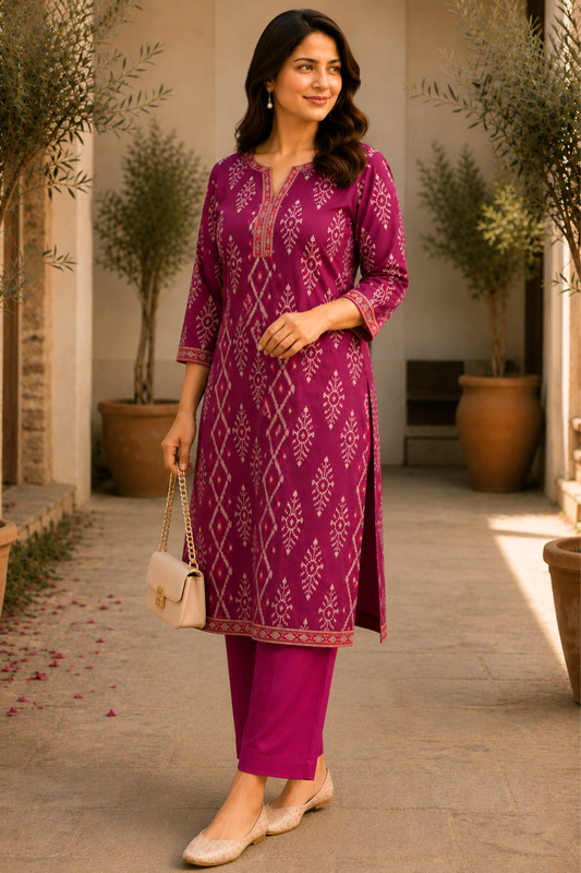 Plum Essence Cotton Kali Kurta