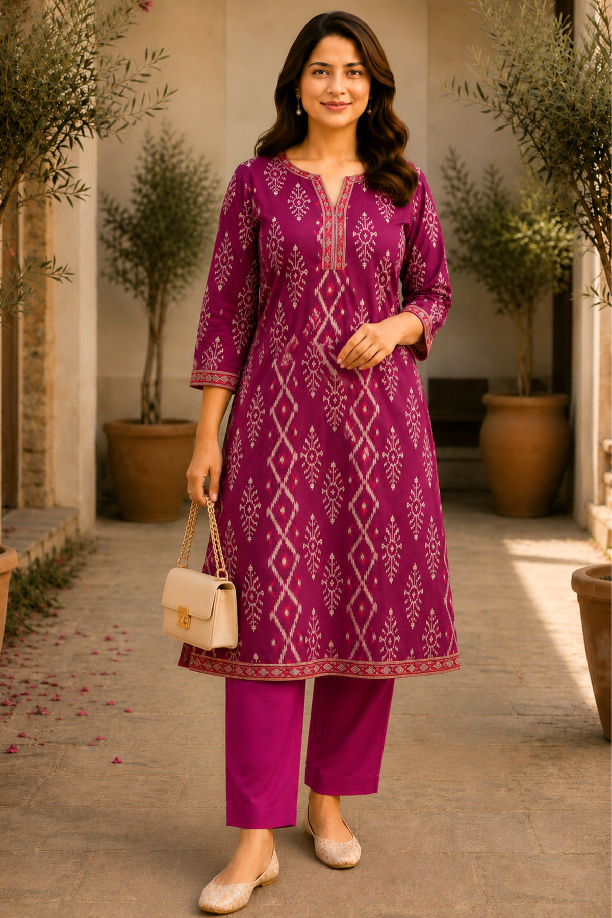 Plum Essence Cotton Kali Kurta