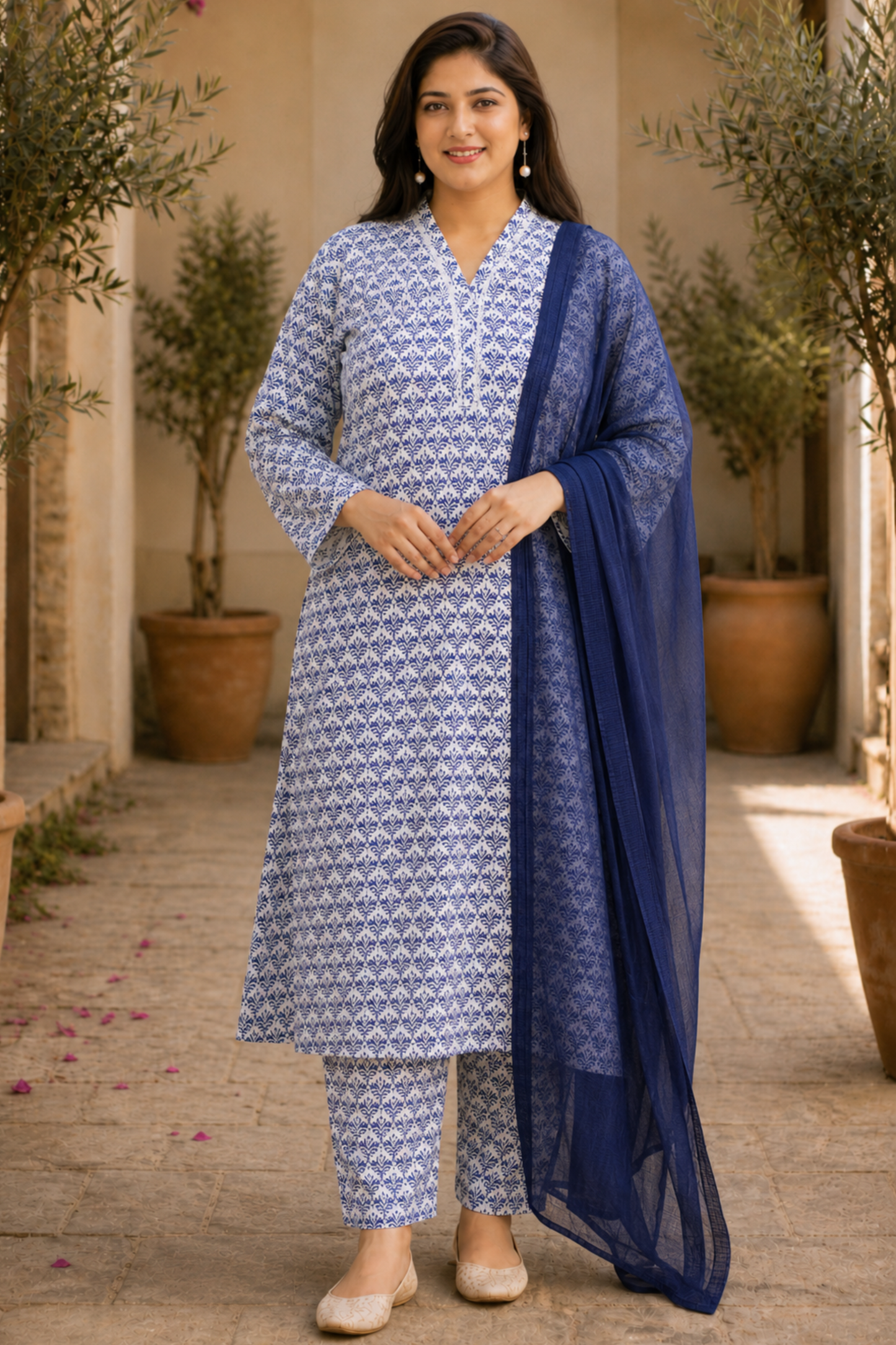 Ivory Neelakshi A-line Cotton Suit Set