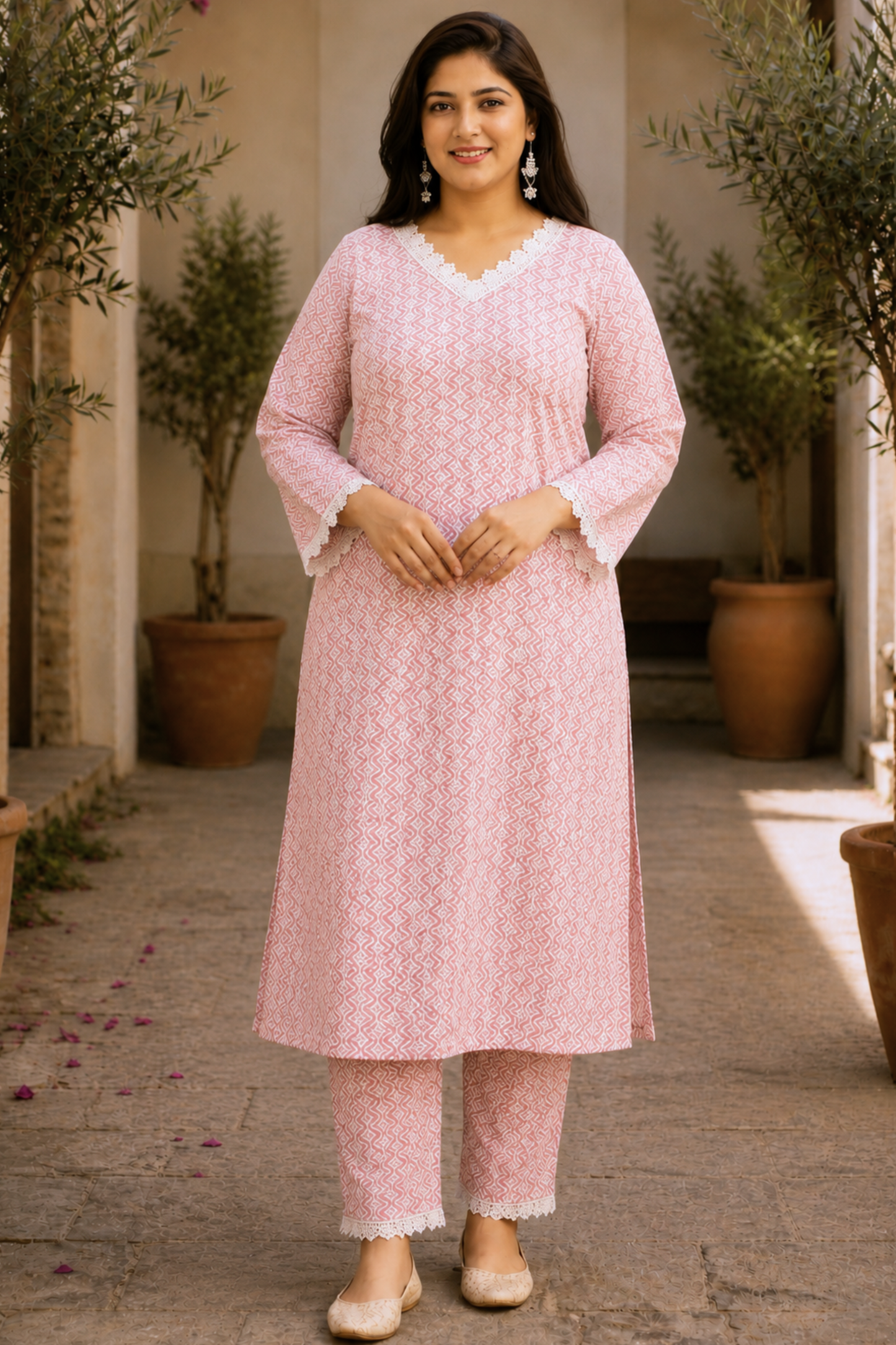 Soft Pink A-line Cotton Kurta Set