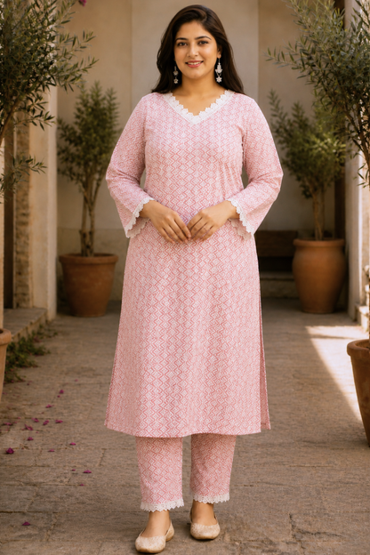 Soft Pink A-line Cotton Kurta Set