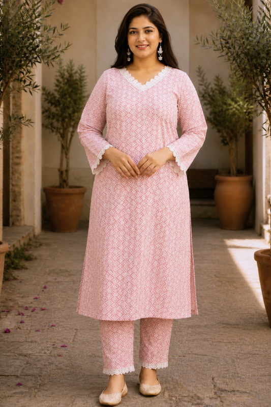 Soft Pink A-line Cotton Kurta Set