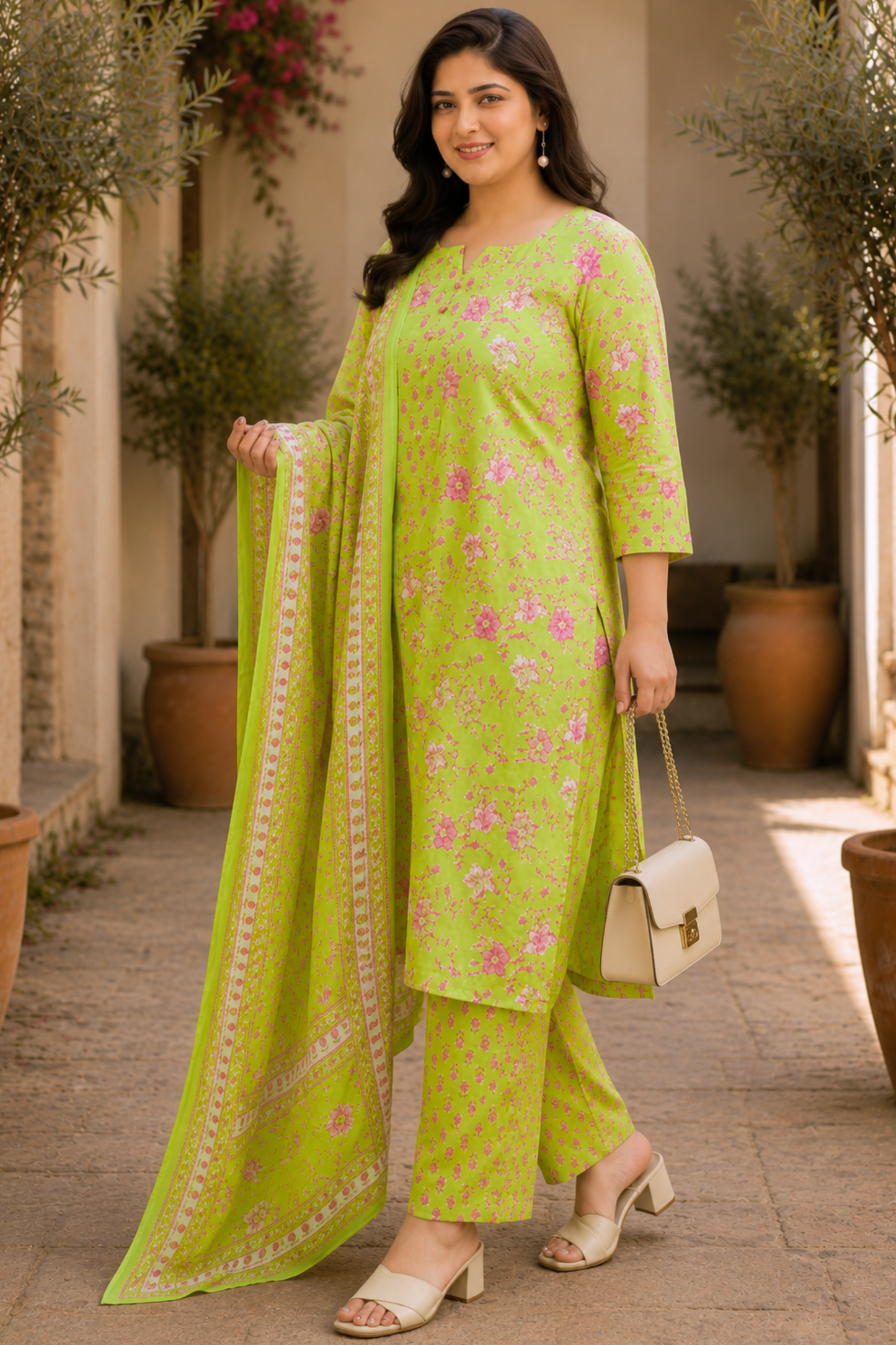 Lime Breeze Printed Cotton Suit