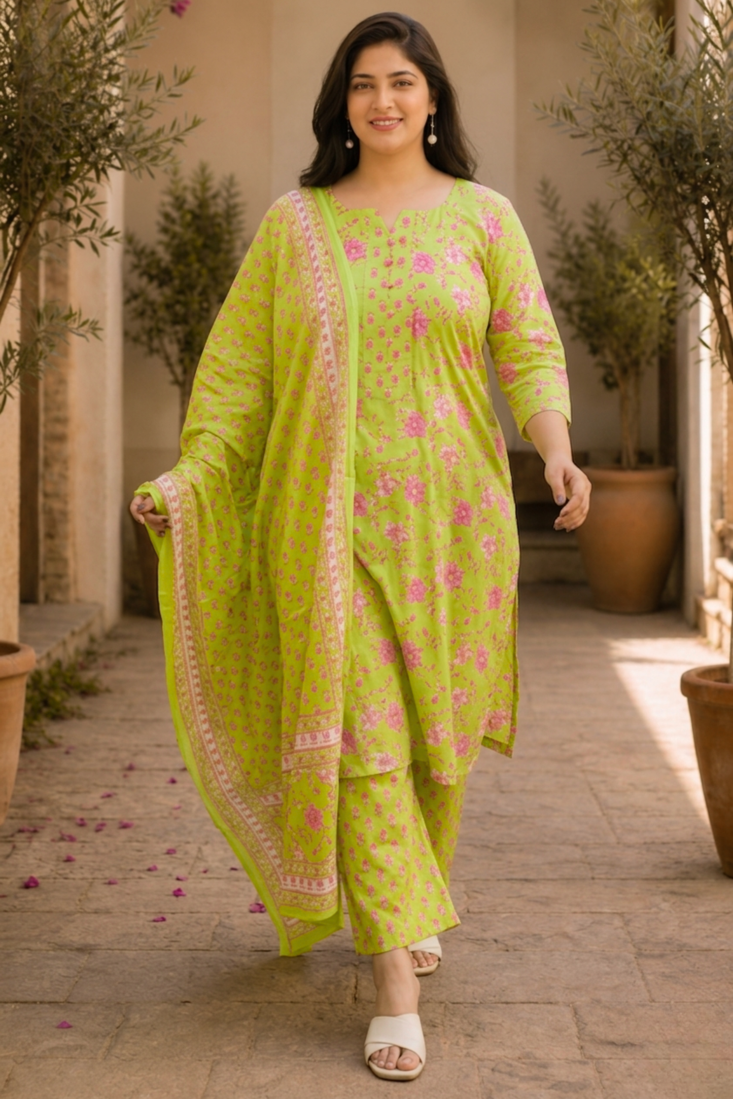 Lime Breeze Printed Cotton Suit