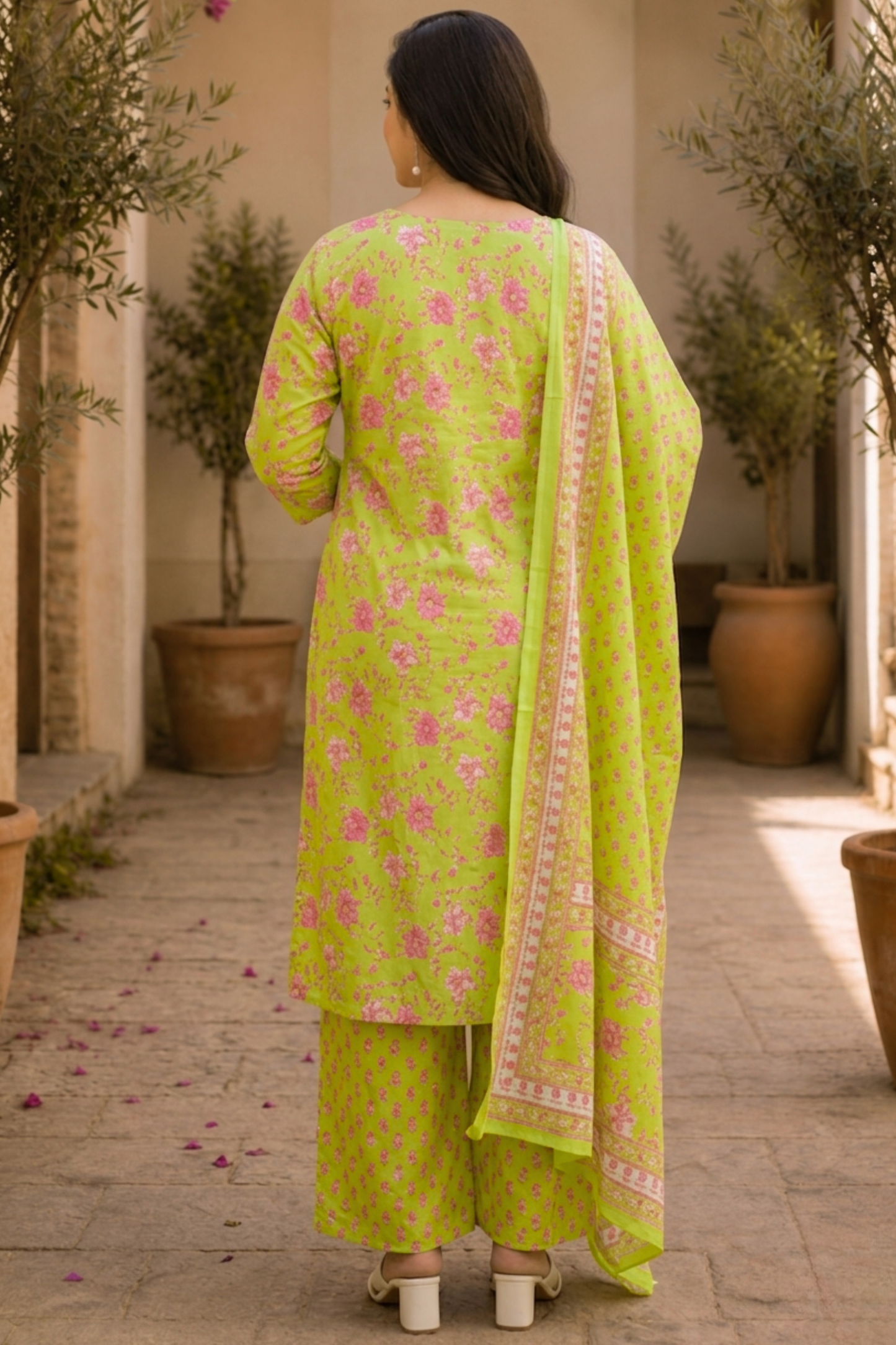 Lime Breeze Printed Cotton Suit