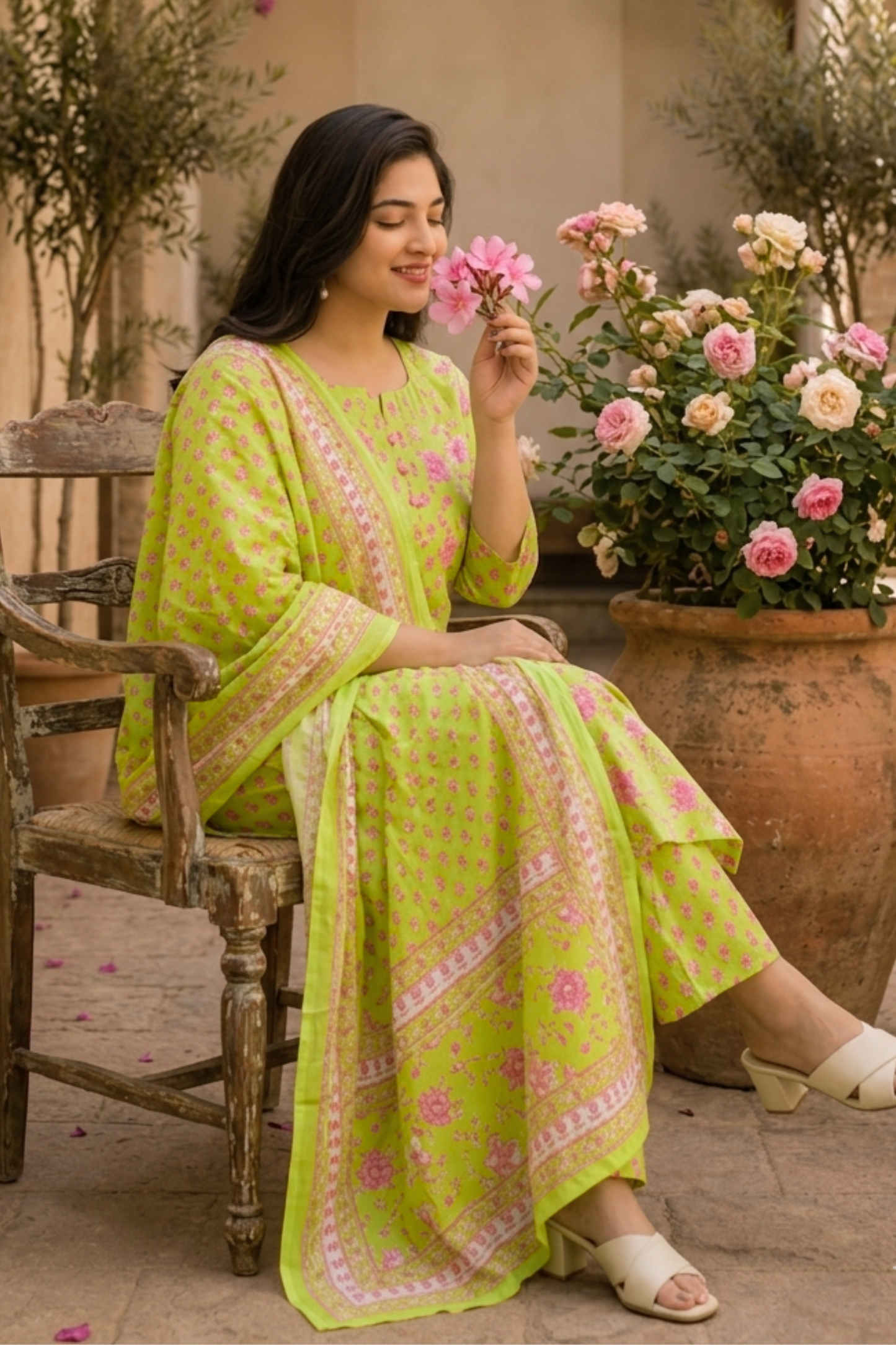 Lime Breeze Printed Cotton Suit