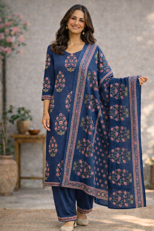 Indigo Meadow Cotton Salwar Suit