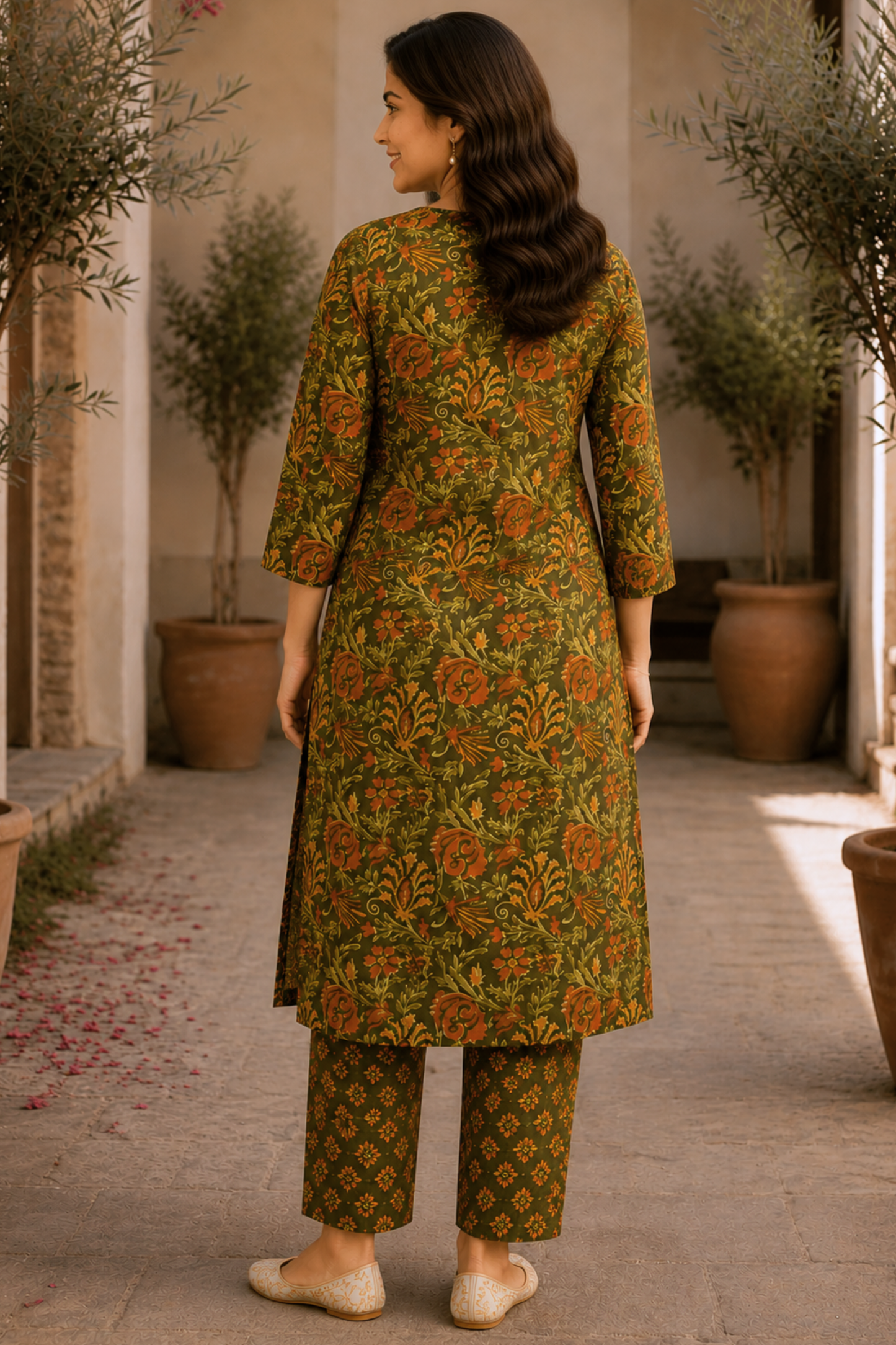 Henna Printed Kali Kurta With Cotton Pants