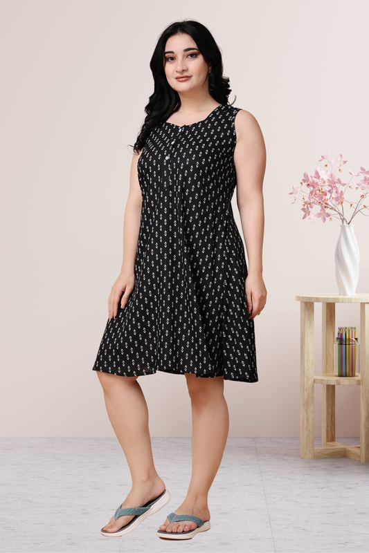 Buy Plus Size ​Starry Black Rayon Short Nighty At Apella | Sizes XS to 10 XL | India | Free Delivery | Customized