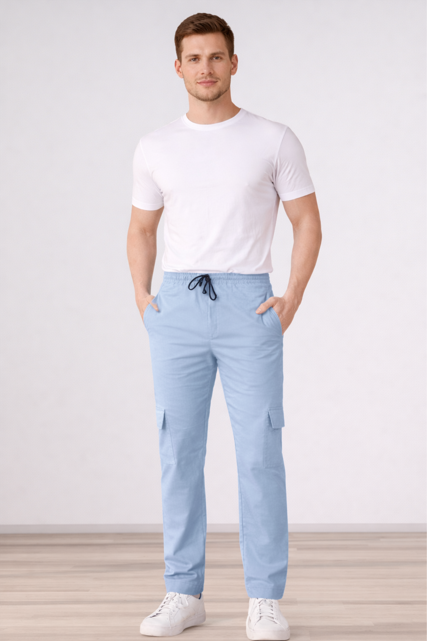 Powder Blue Cotton Cargo Pants