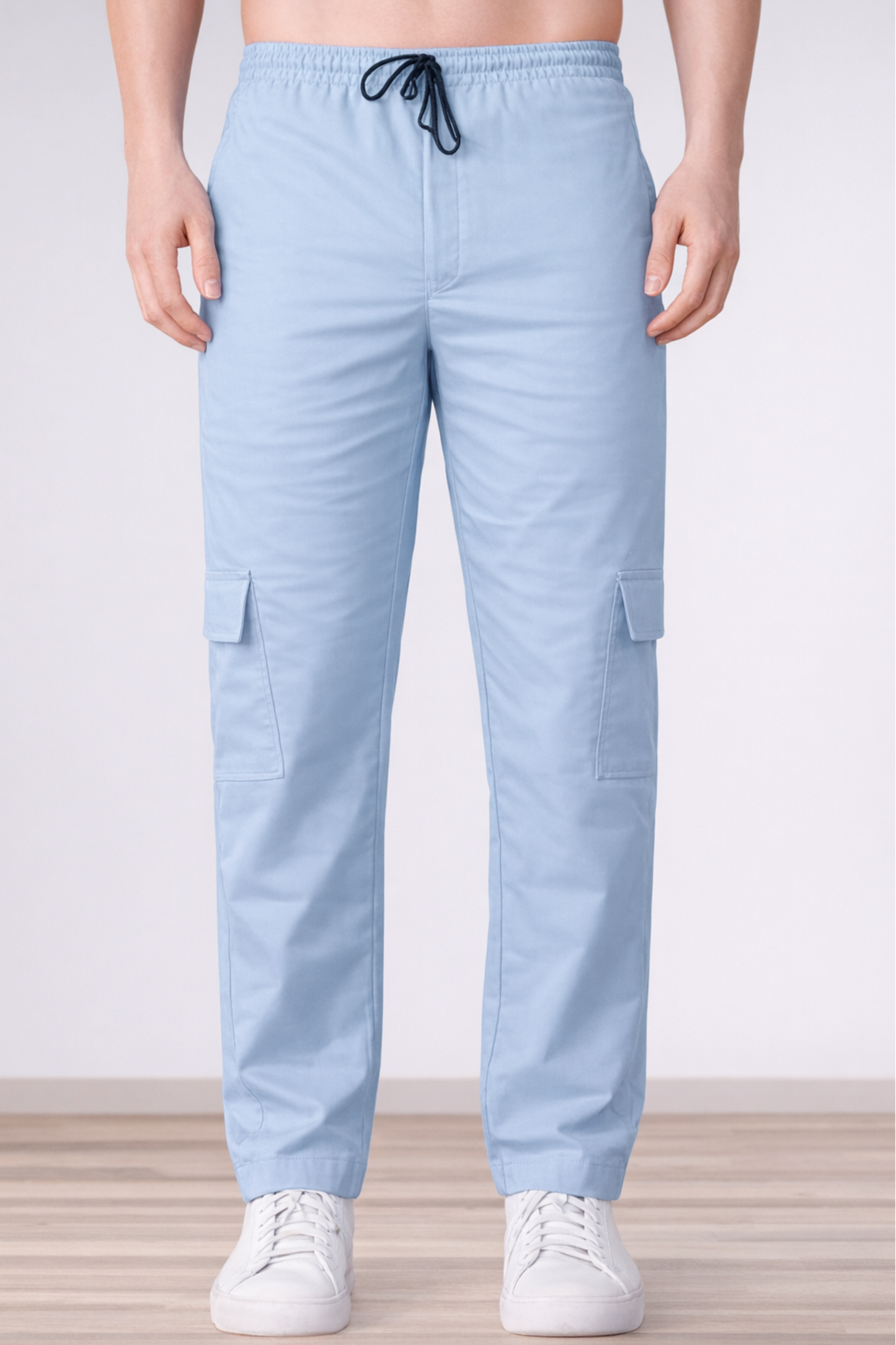 Powder Blue Cotton Cargo Pants