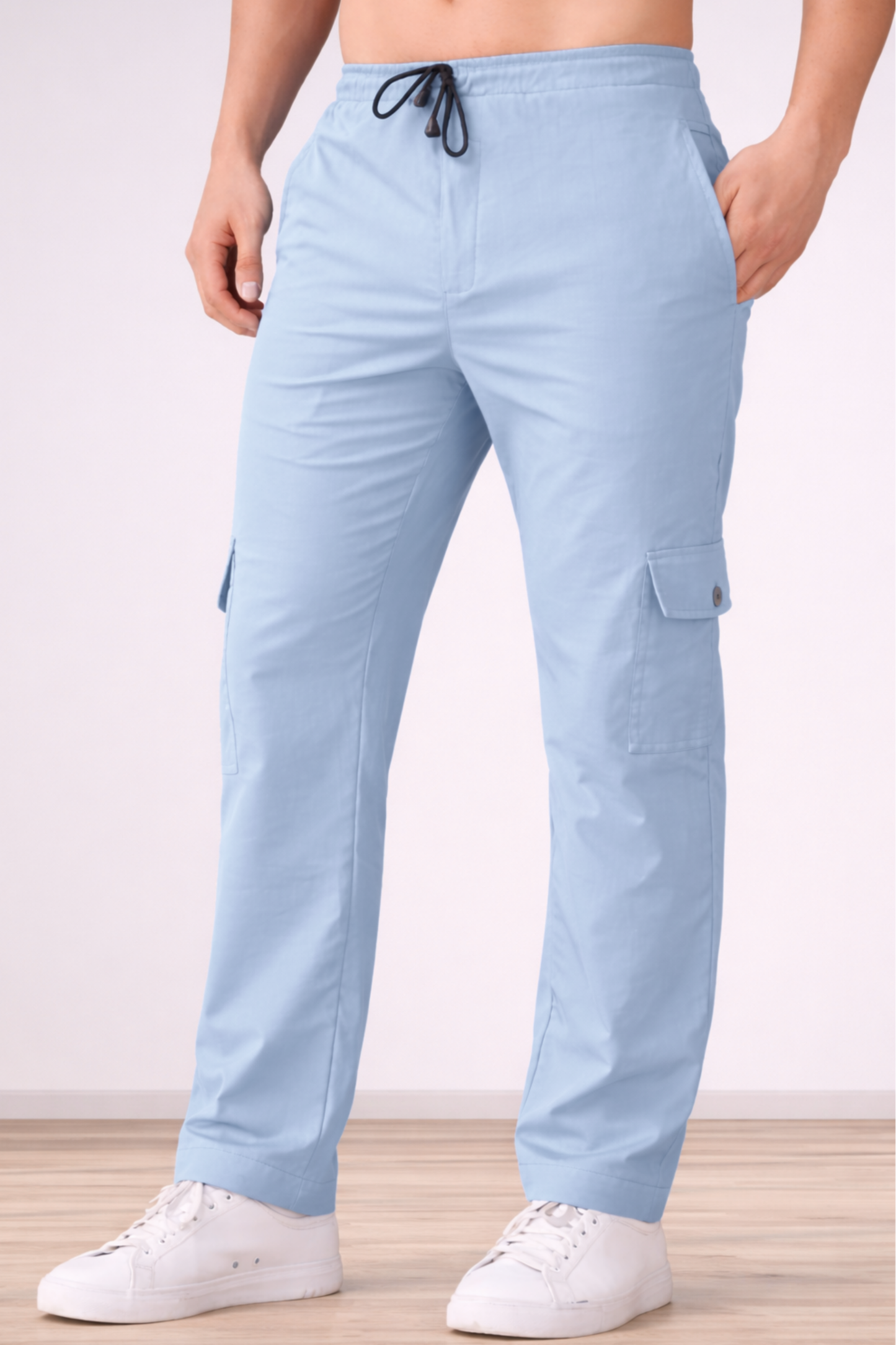 Powder Blue Cotton Cargo Pants