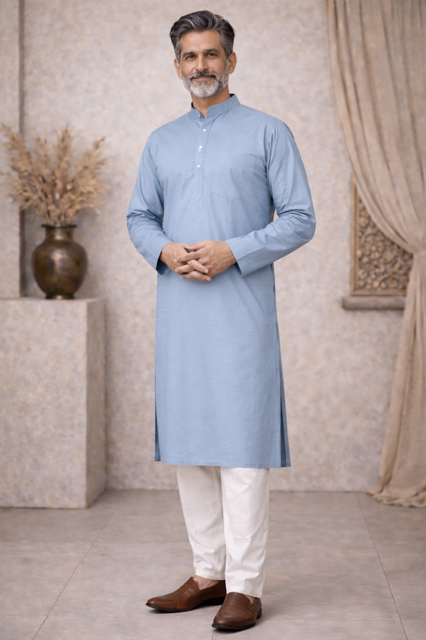 Powder Blue Cotton Kurta Pajama