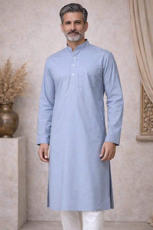 Powder Blue Cotton Kurta Pajama