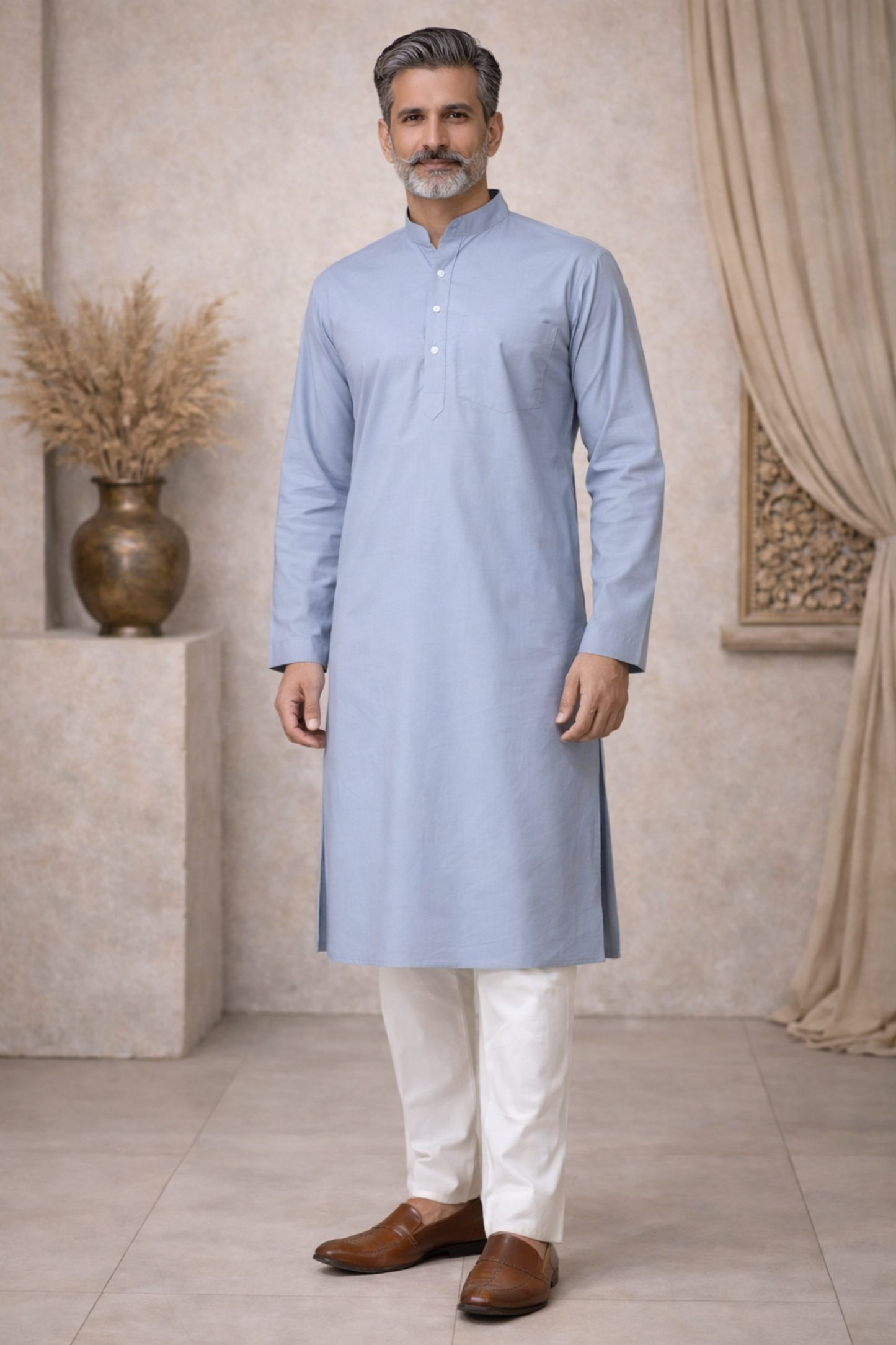 Powder Blue Cotton Kurta Pajama