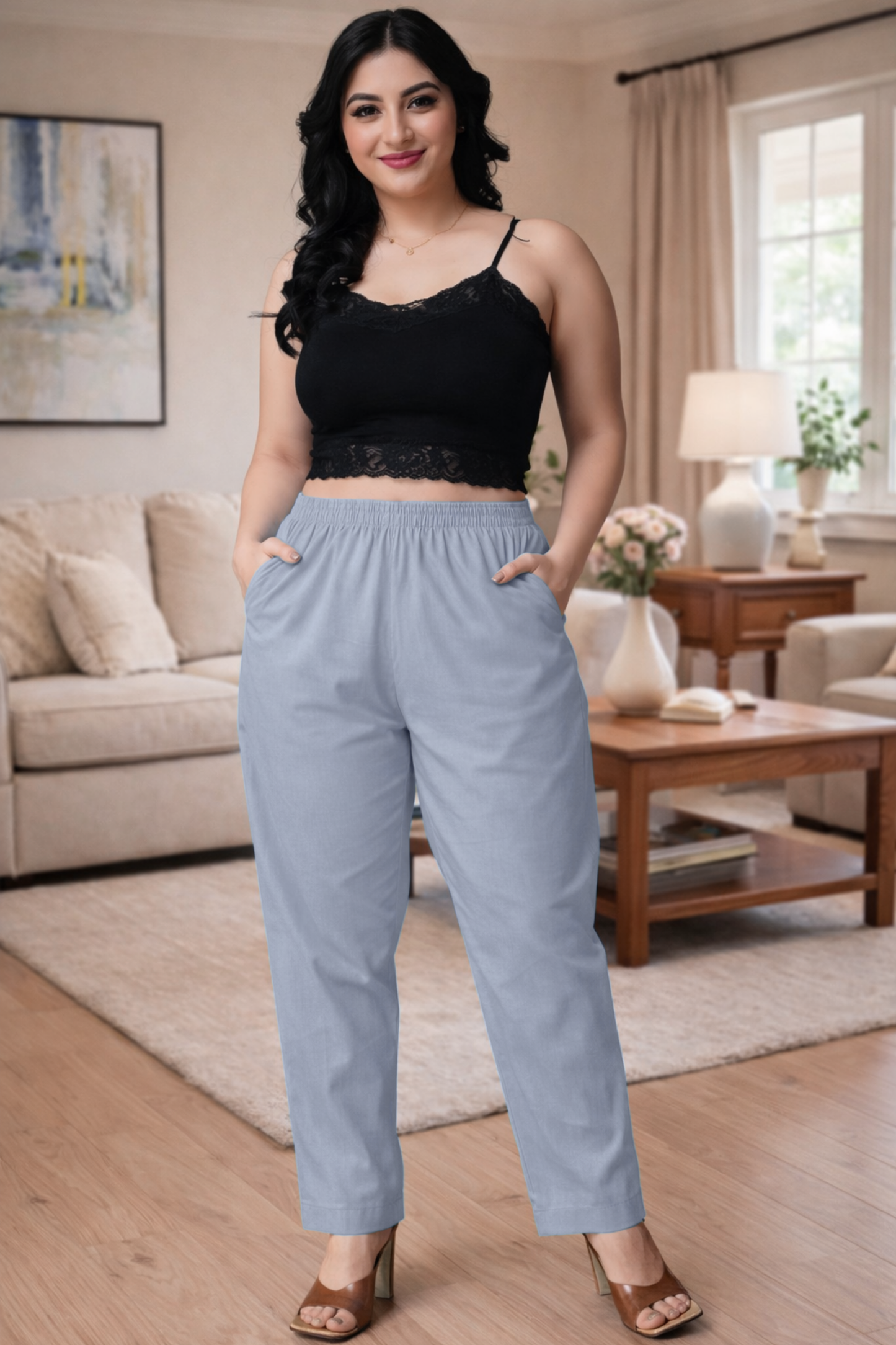 Powder Blue Poplin Cotton Pant