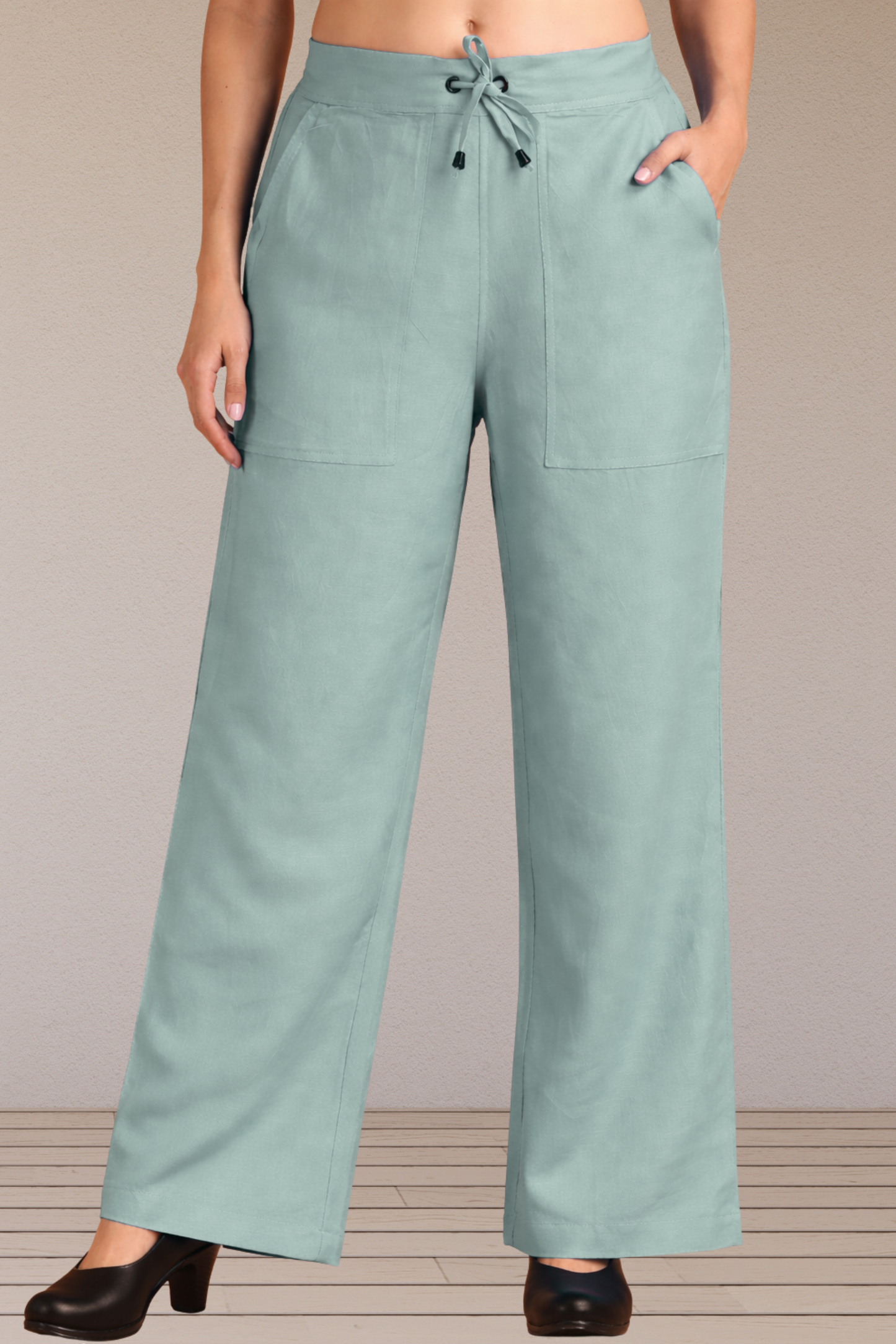 Powder Blue Cotton Linen Flared Pant