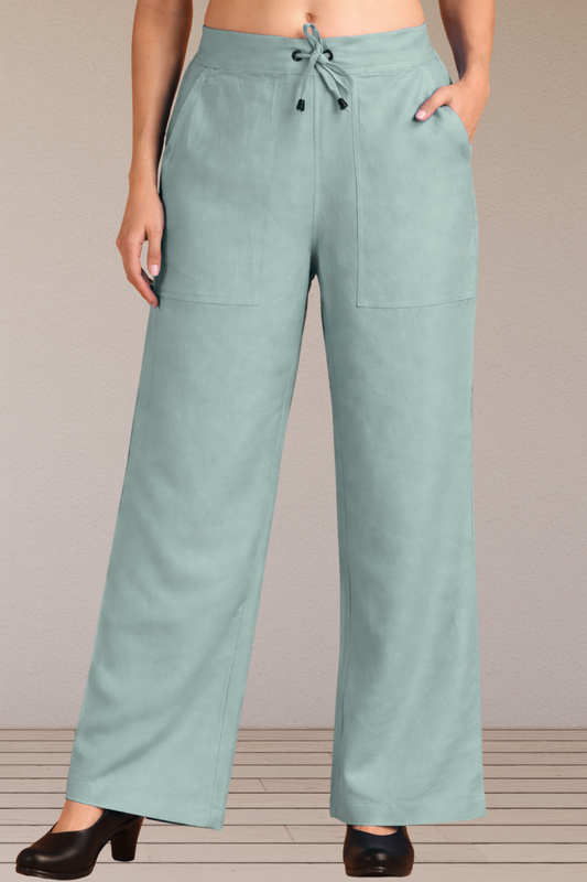 Powder Blue Cotton Linen Flared Pant
