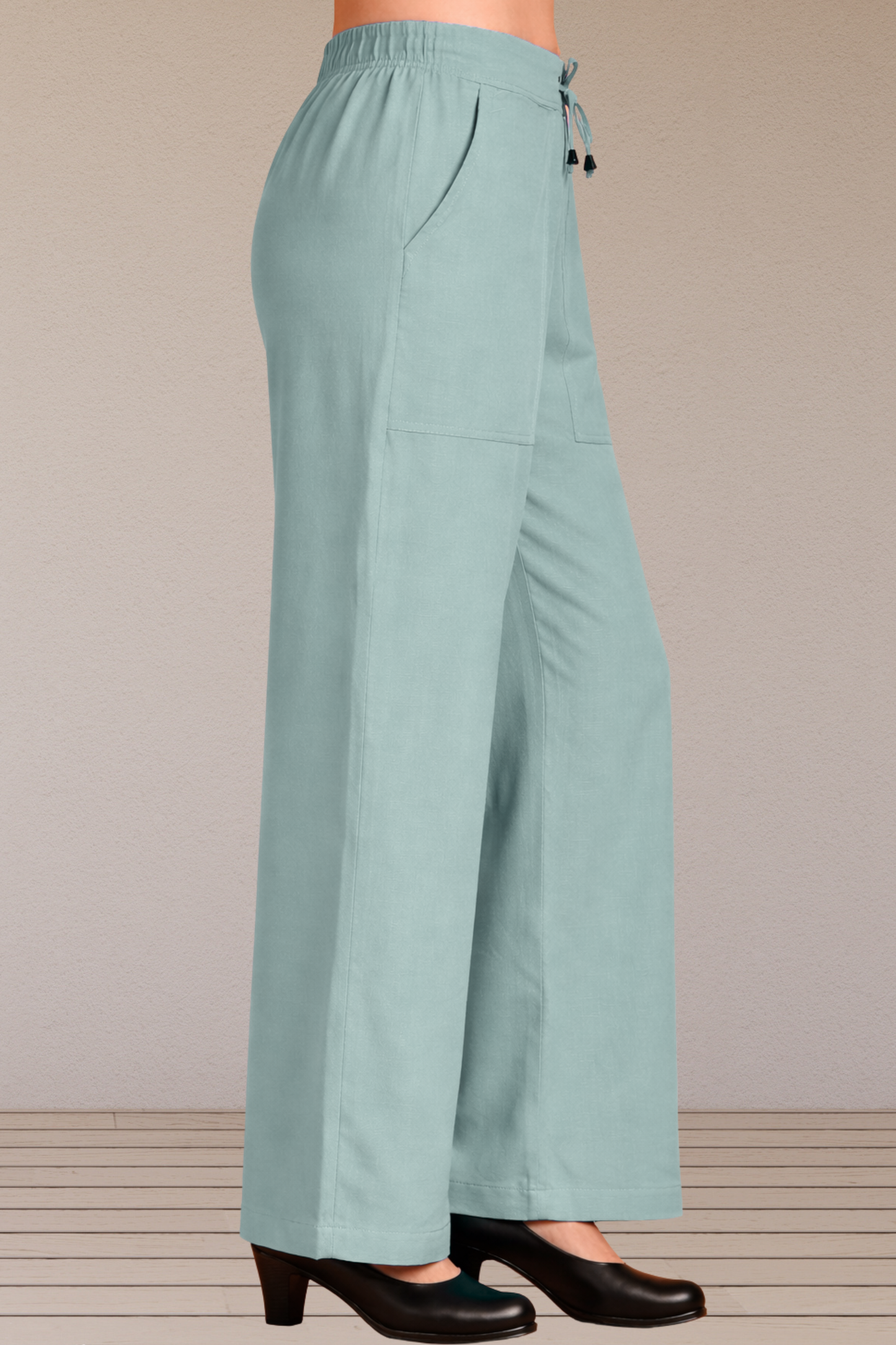 Powder Blue Cotton Linen Flared Pant
