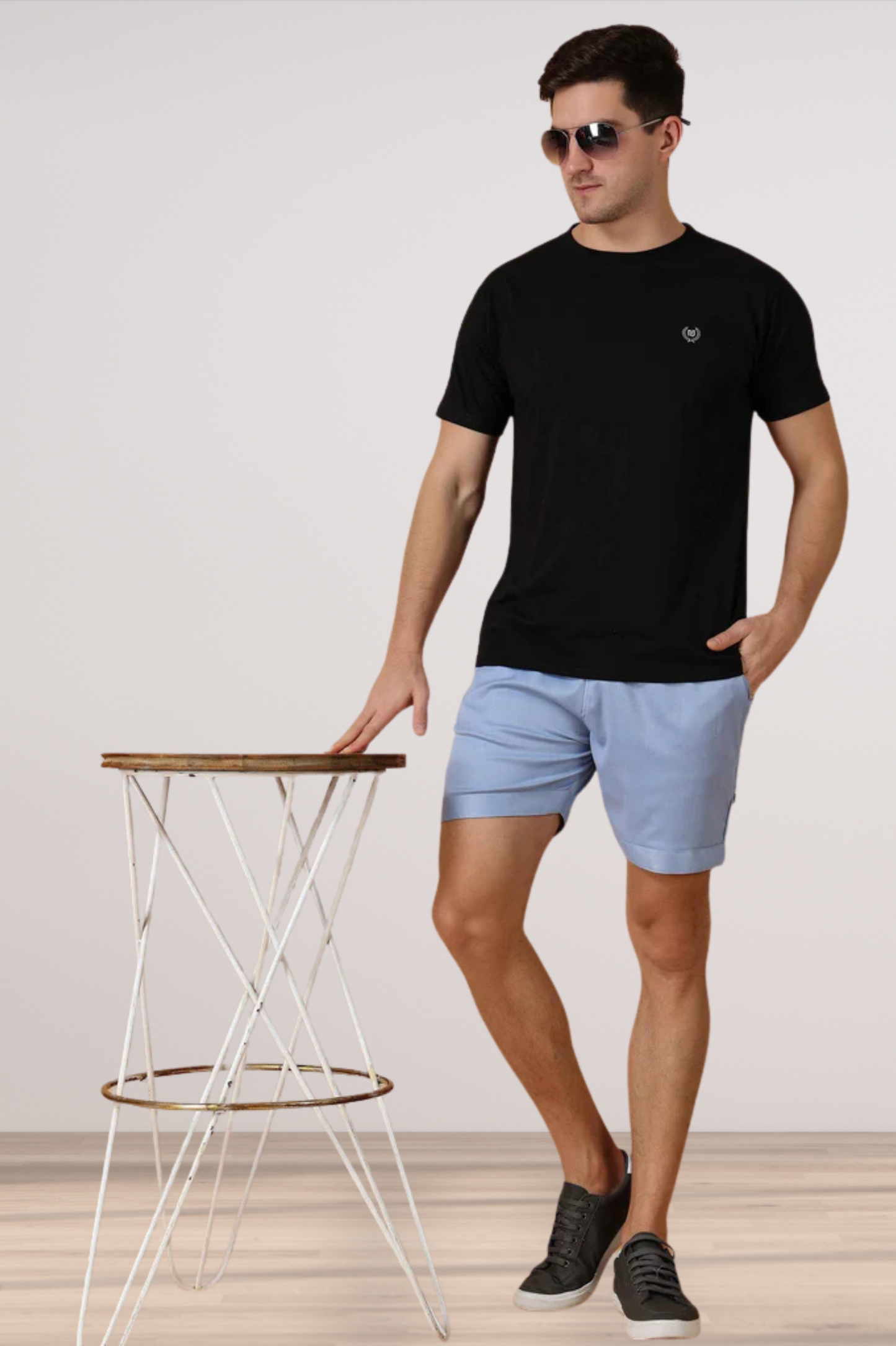 Powder Blue Cotton Lycra Shorts