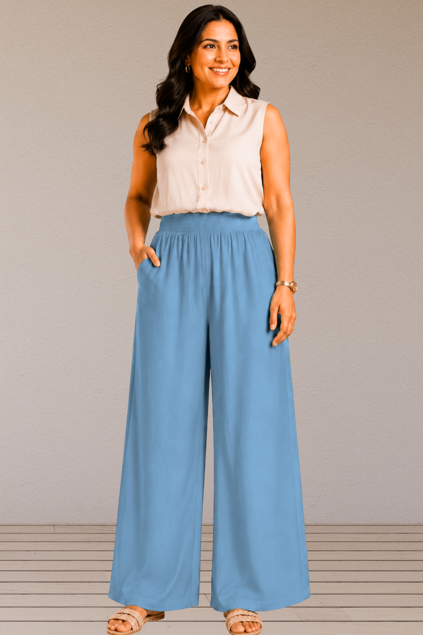 Powder Blue Flared Palazzo Pant