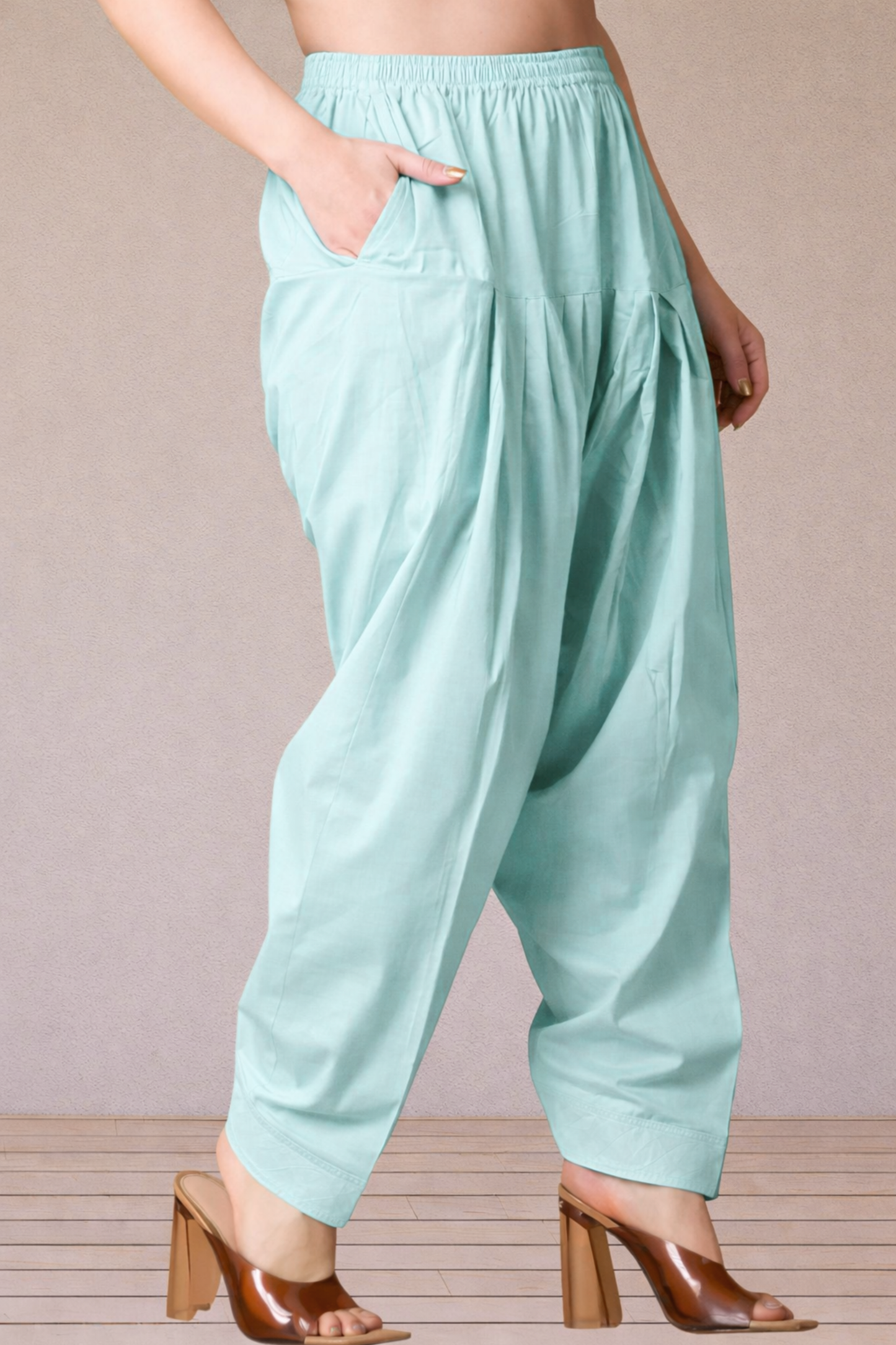 Powder Blue Pleated Cotton Salwar