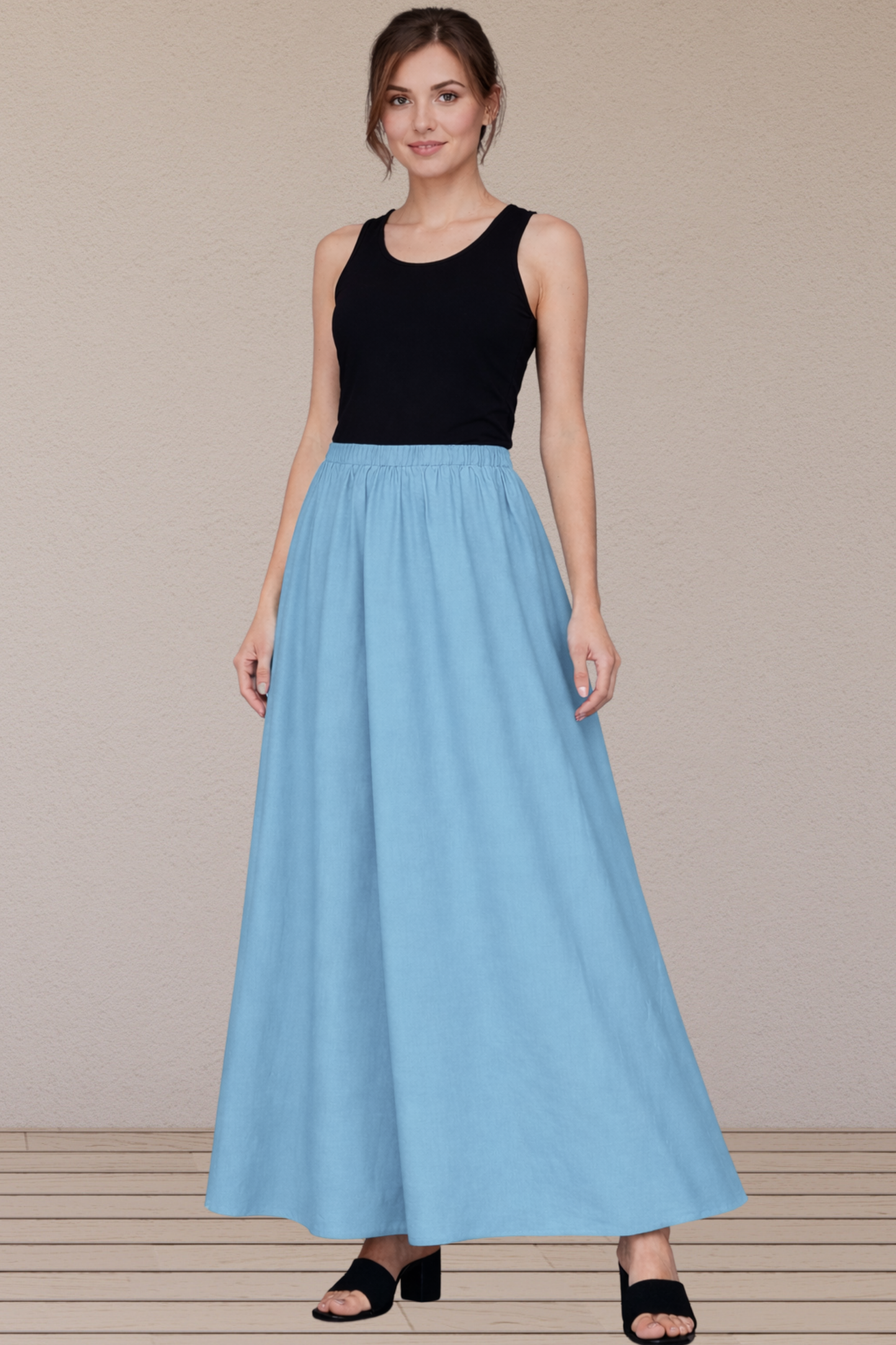 Powder Blue Rayon Long Skirt