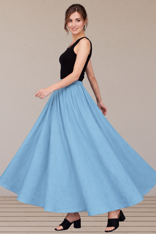 Powder Blue Rayon Long Skirt
