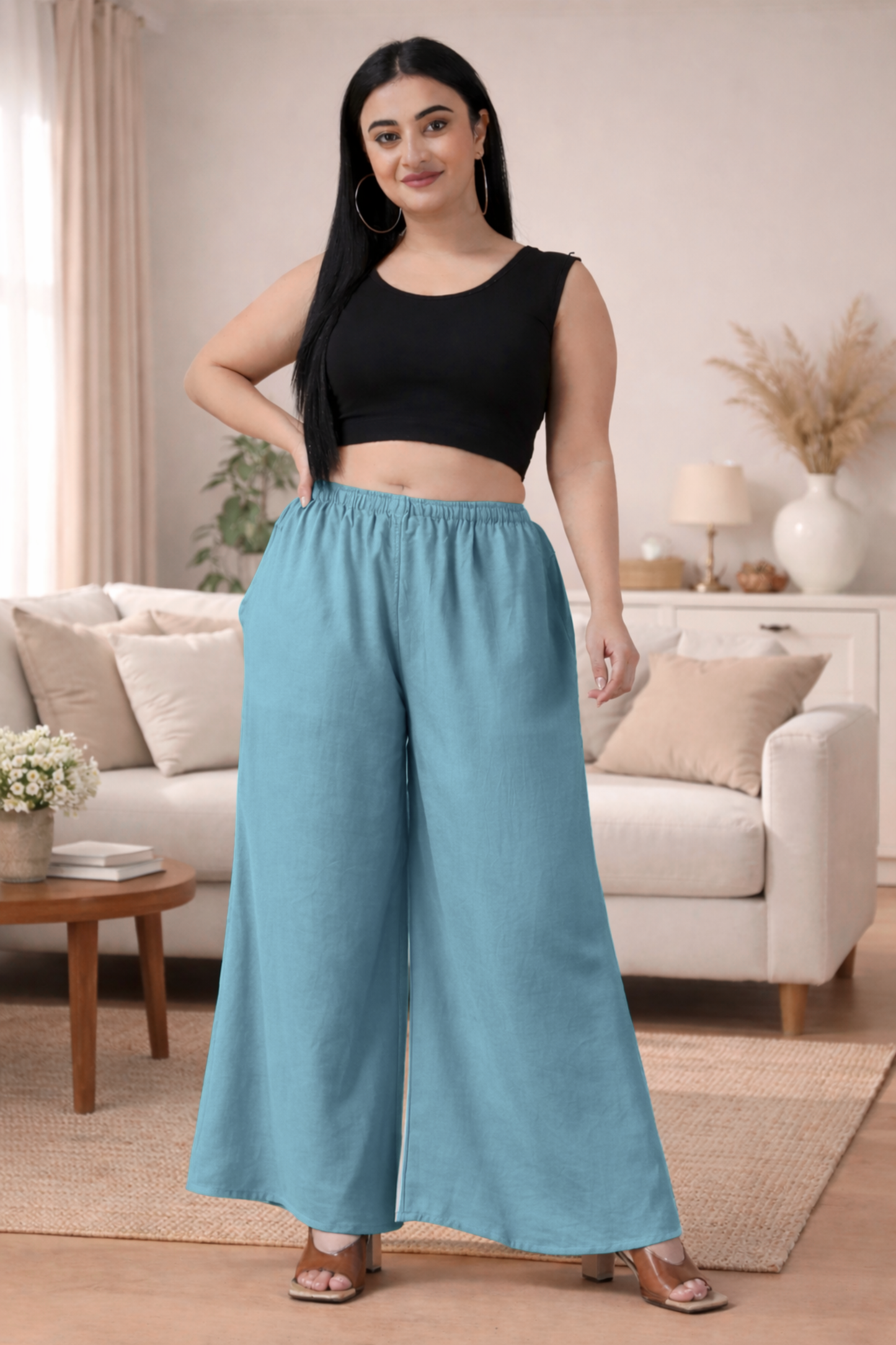 Powder Blue Rayon Loose Palazzo