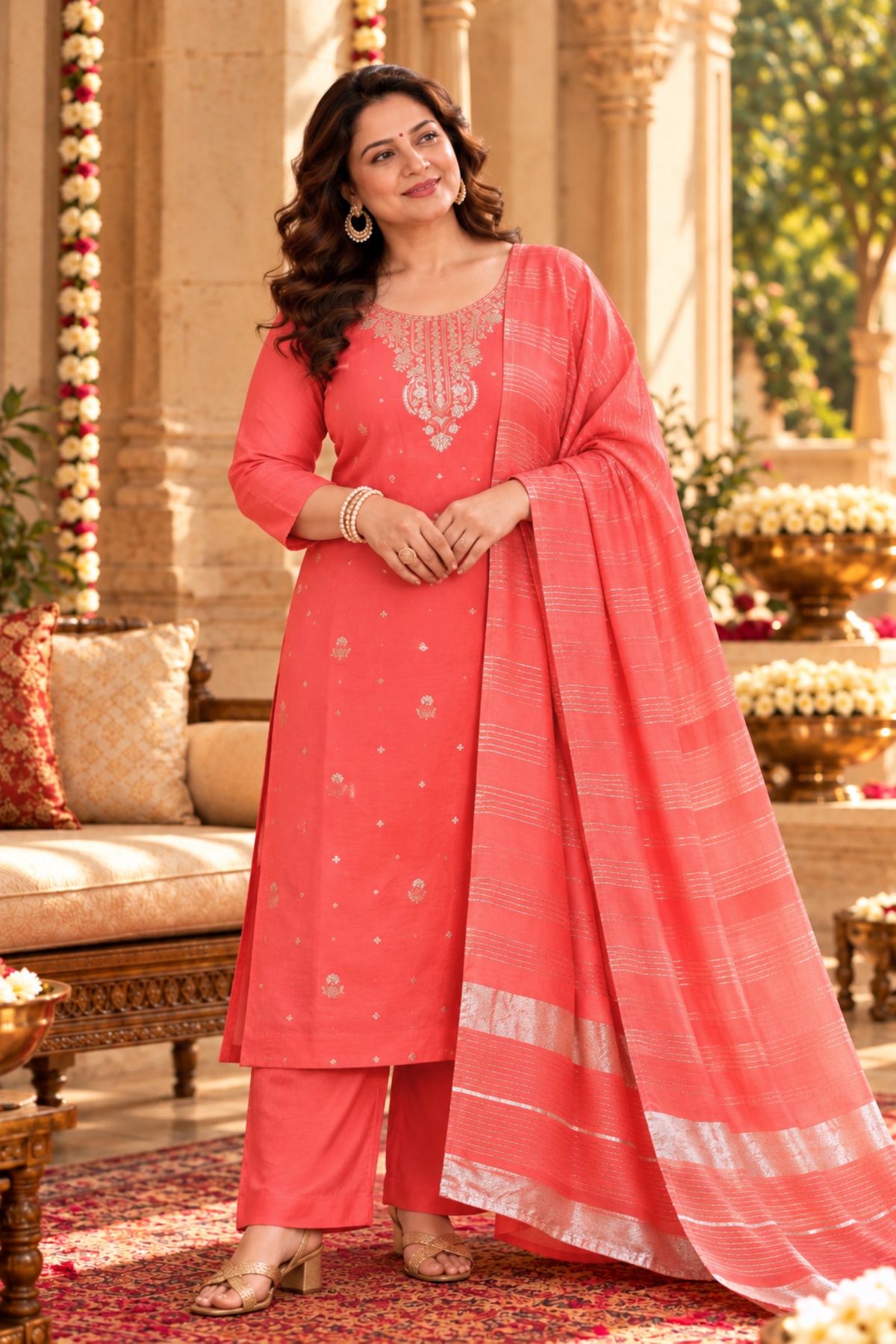 Pristine Peach Silk Suit Set