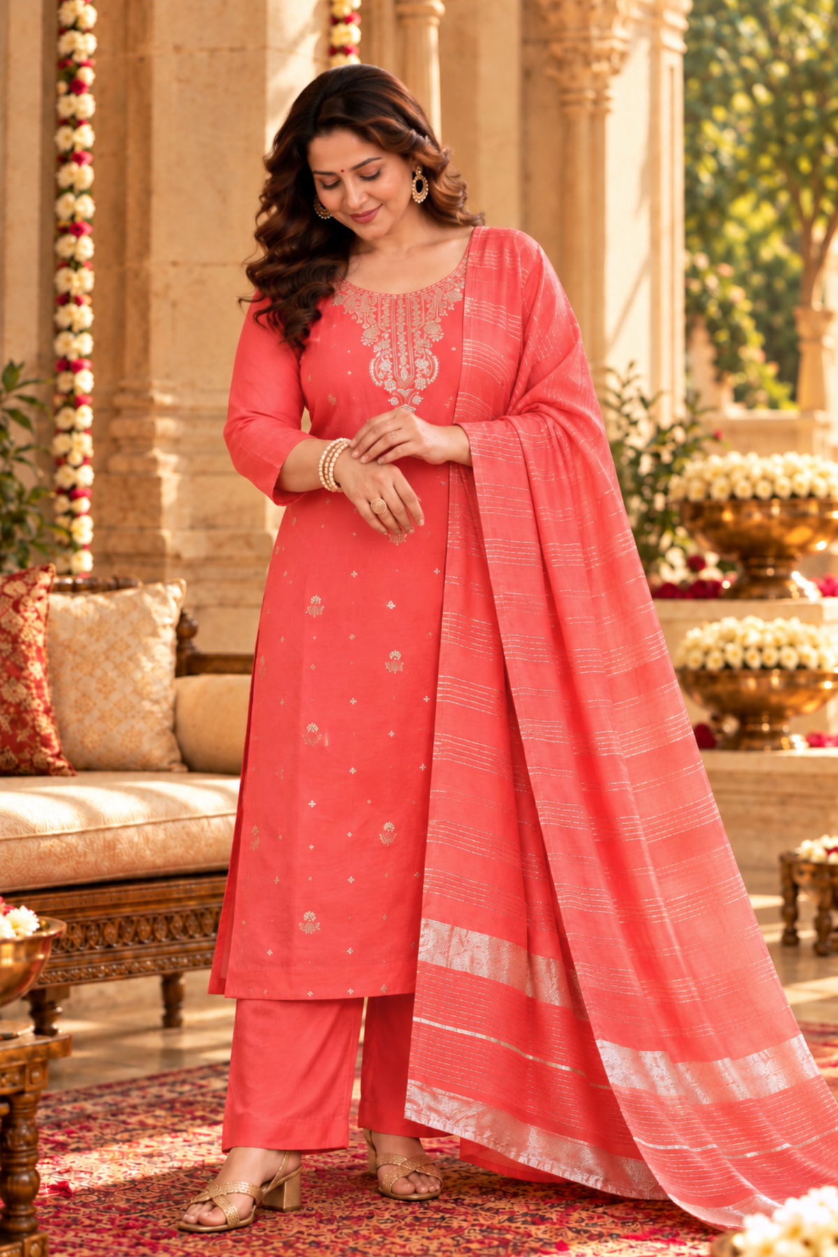 Pristine Peach Silk Suit Set