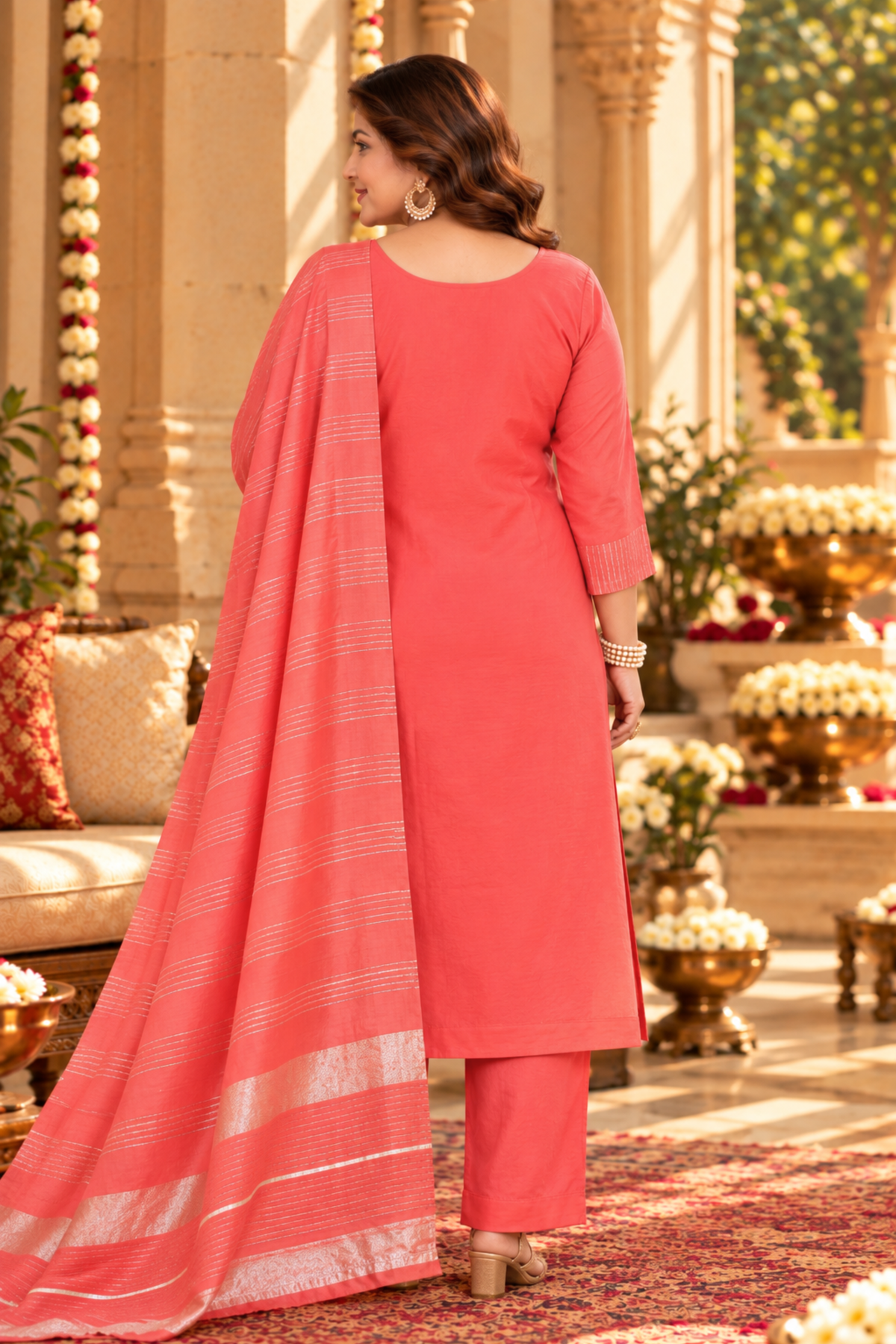 Pristine Peach Silk Suit Set