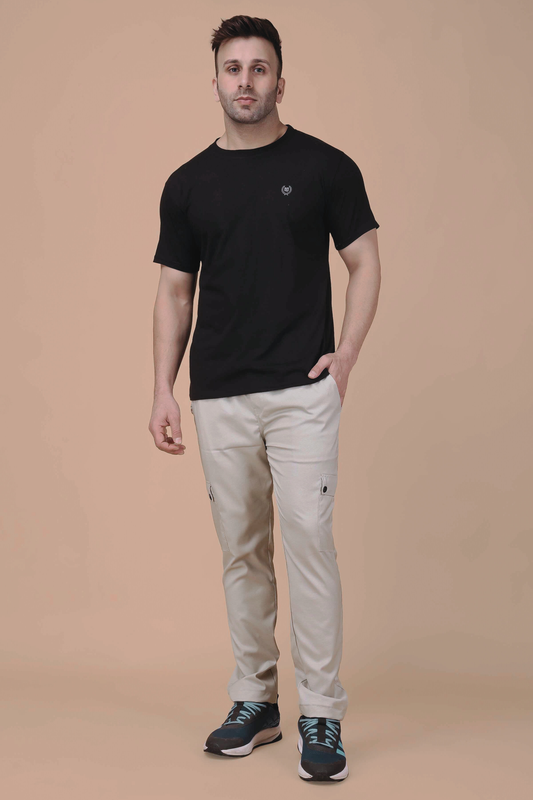 Solid Off White Stretchable Cargo