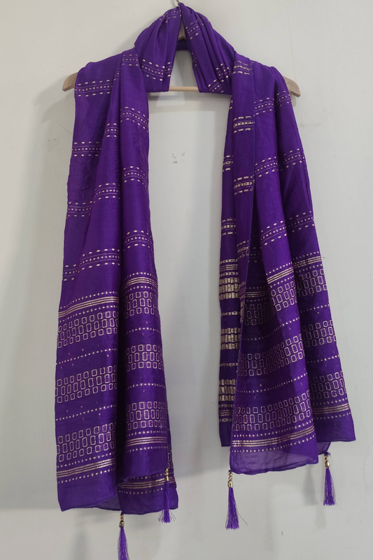 Purple Sequin Work Silk Dupatta