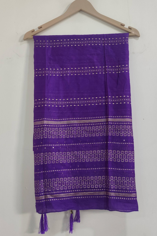 Purple Sequin Work Silk Dupatta