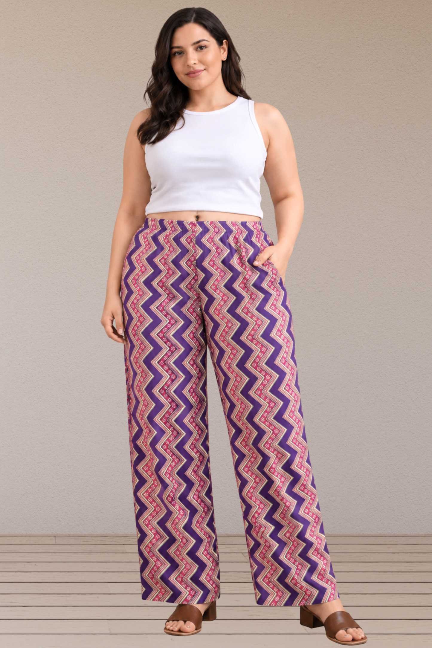 Purple Zigzag Cotton Palazzo
